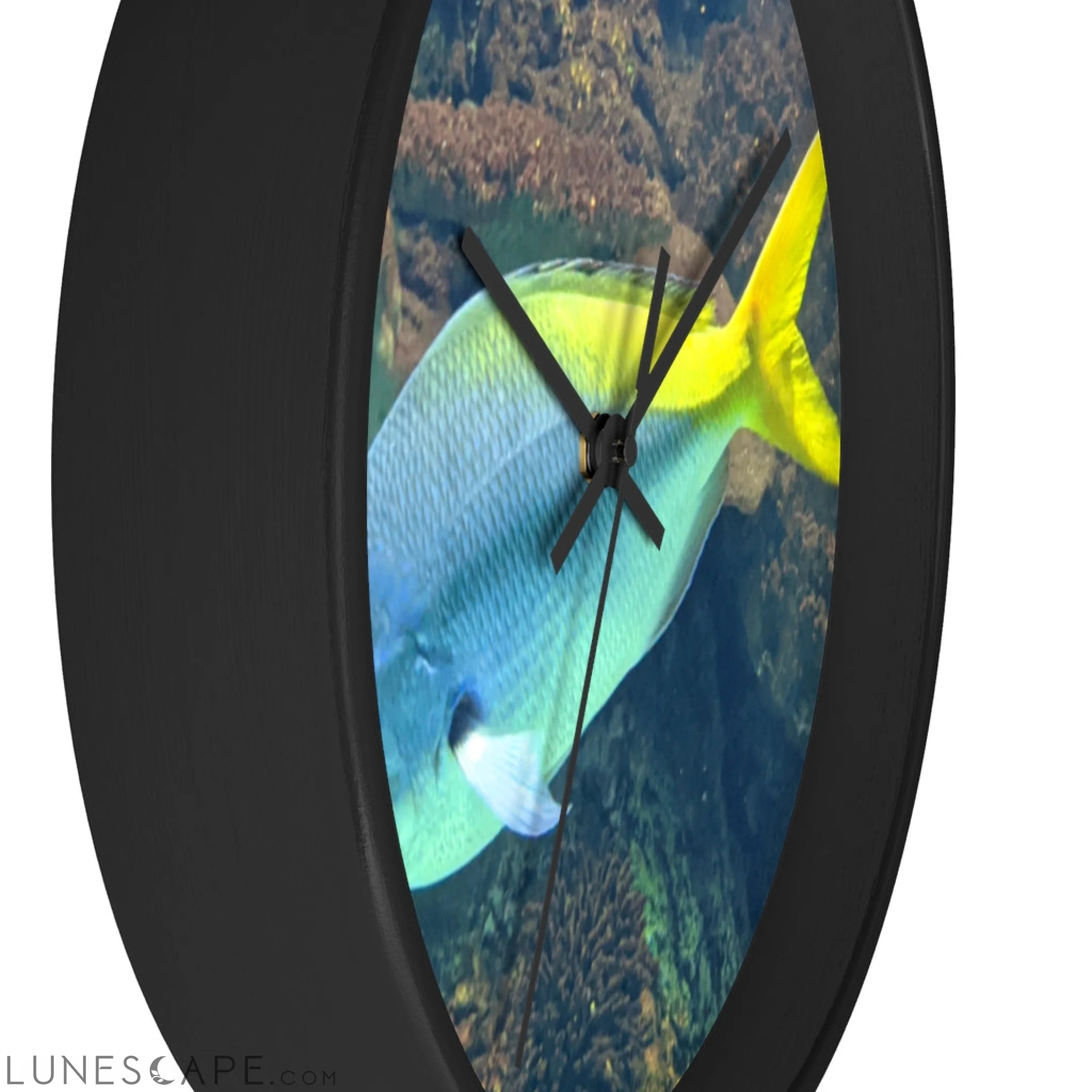 Light Blue and Yellow Fish Wall clock LUNESCAPE