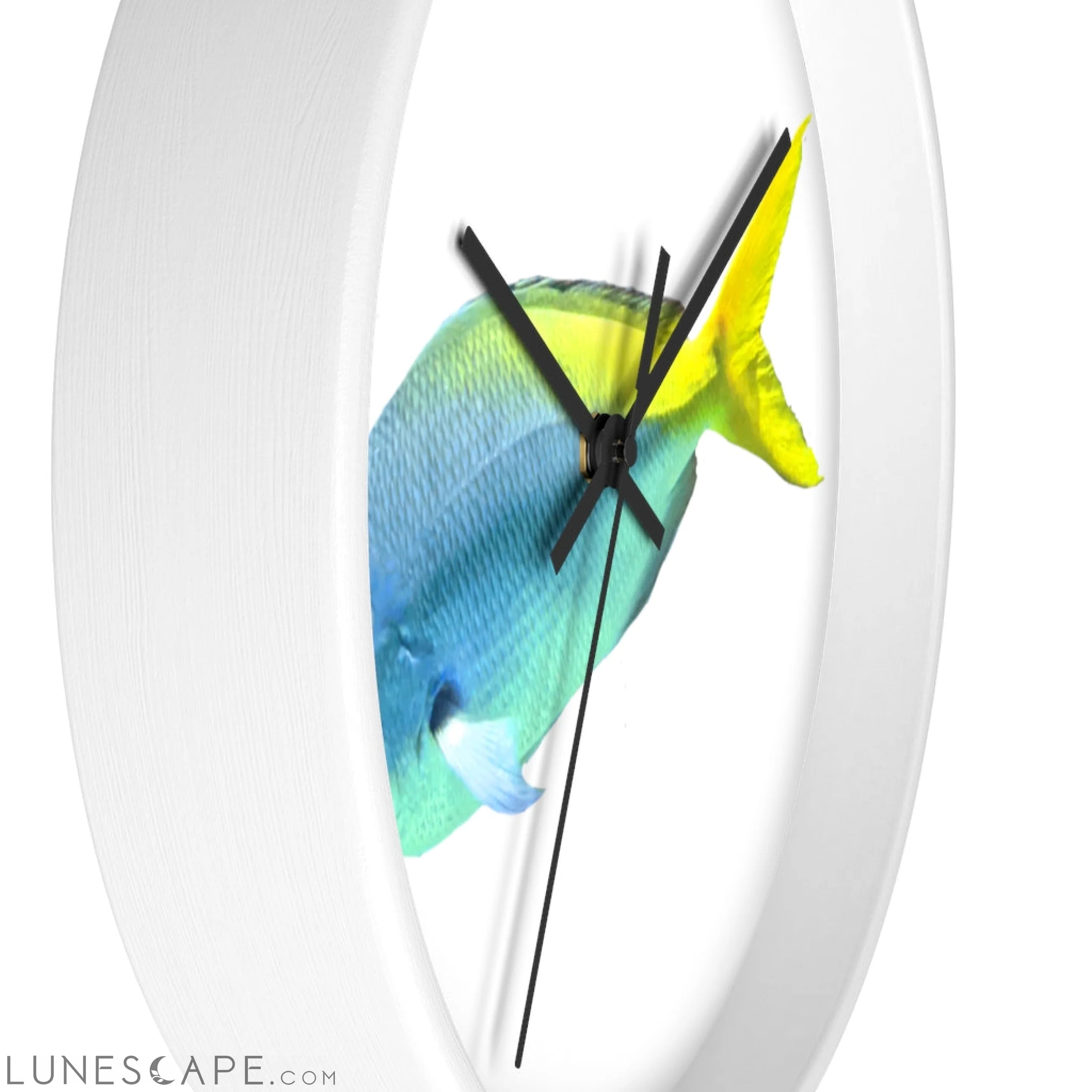 Light Blue and Yellow Fish Wall clock LUNESCAPE