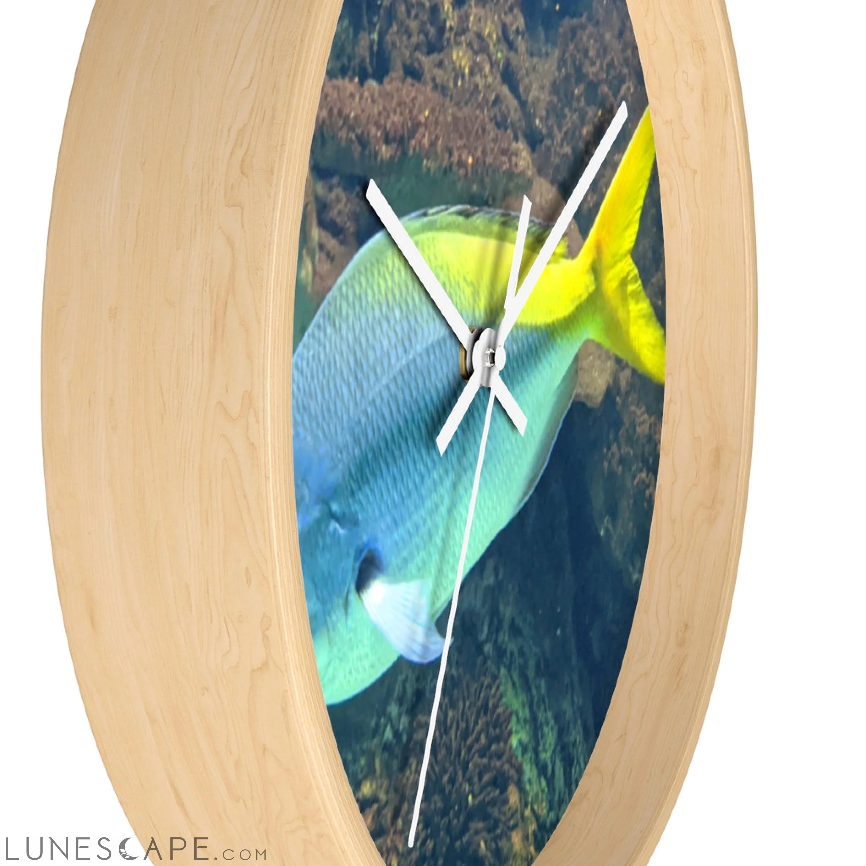 Light Blue and Yellow Fish Wall clock LUNESCAPE