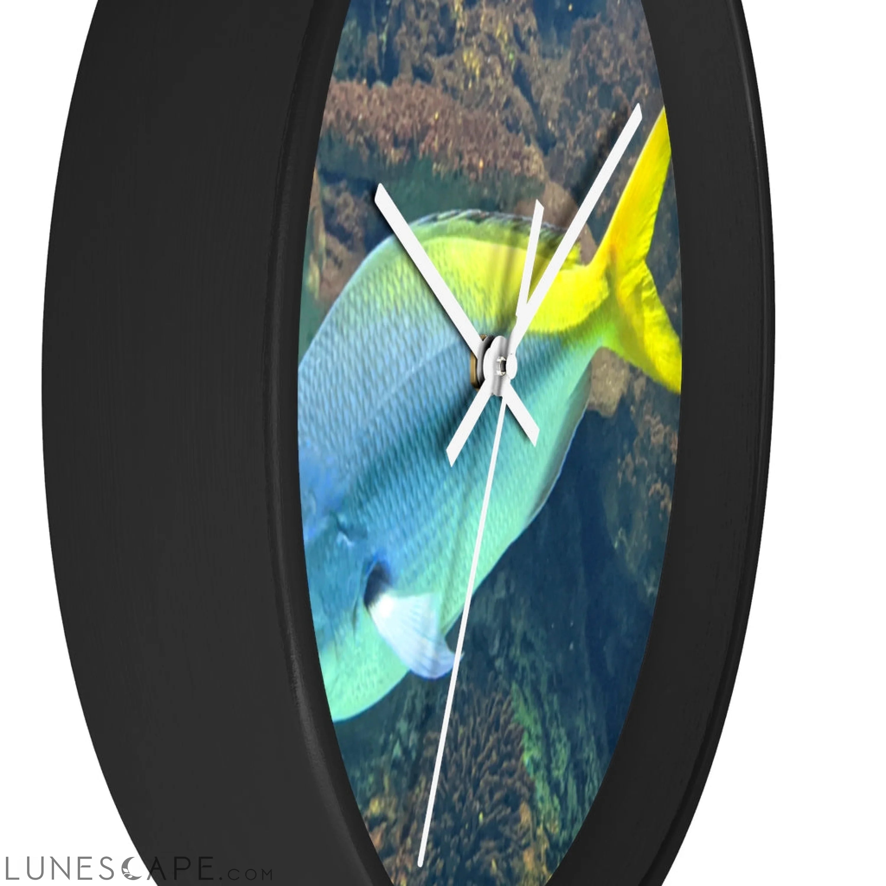 Light Blue and Yellow Fish Wall clock LUNESCAPE