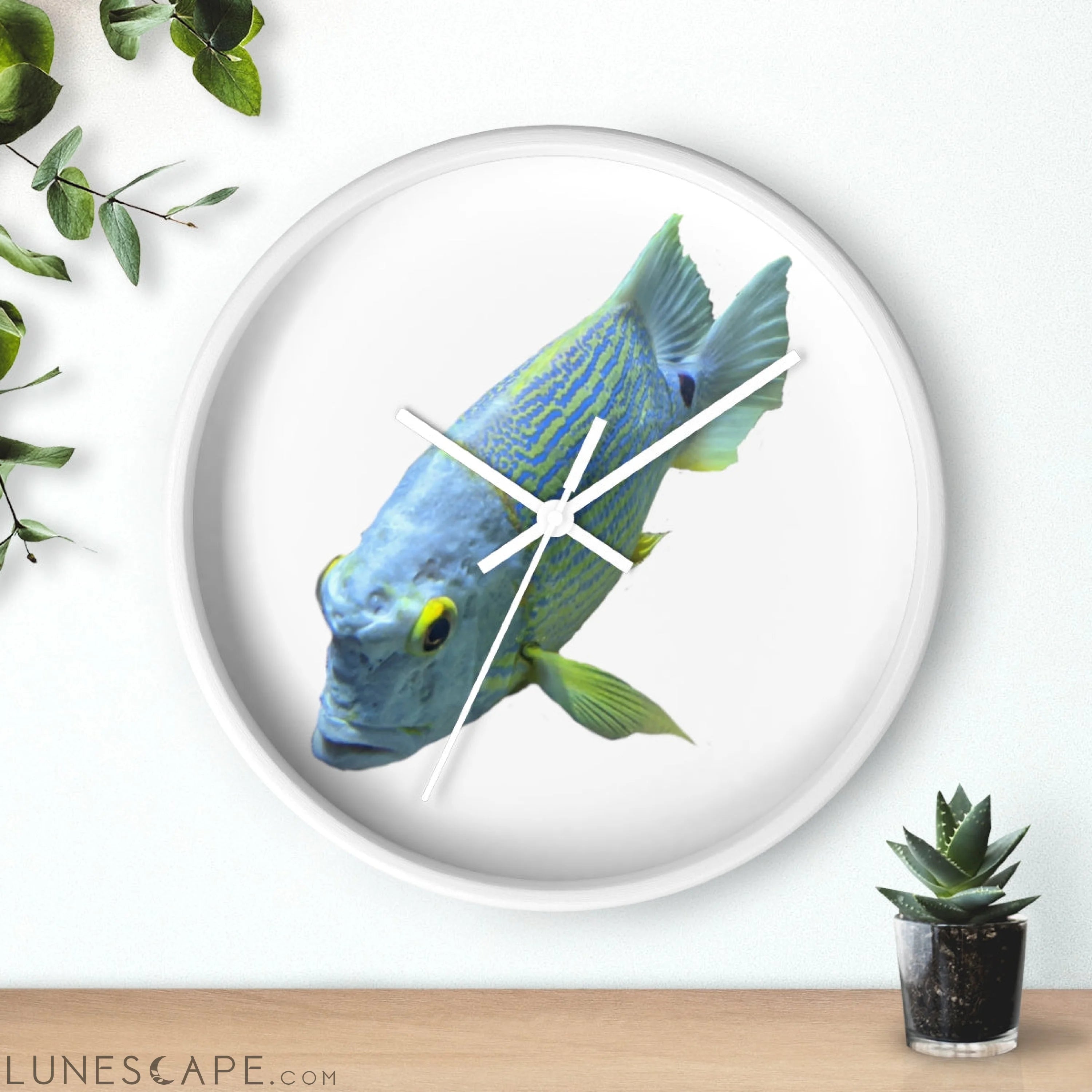 Light Blue Fish Wall clock LUNESCAPE