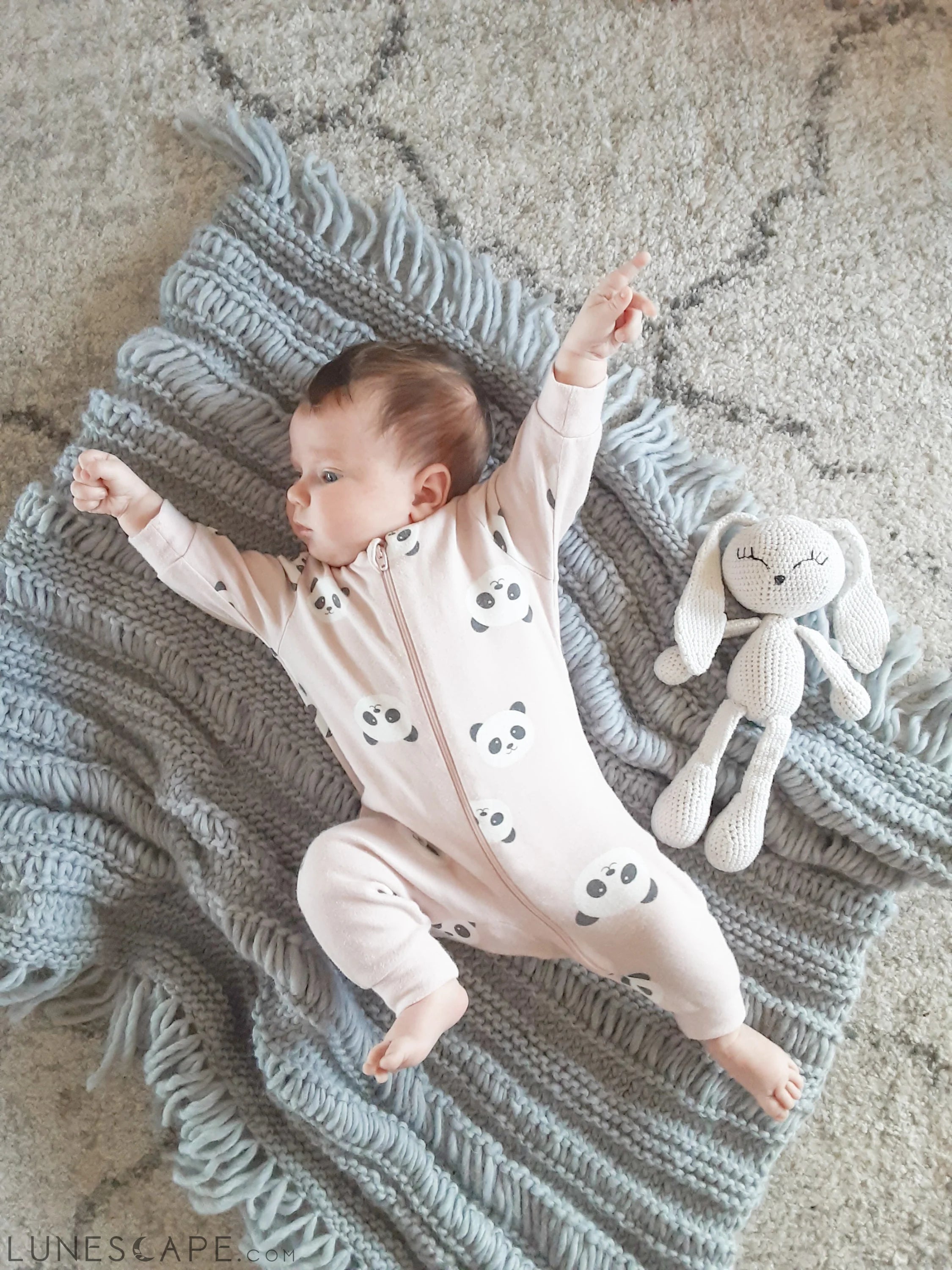 Light Blue/Gray Baby Boho Blanket LUNESCAPE