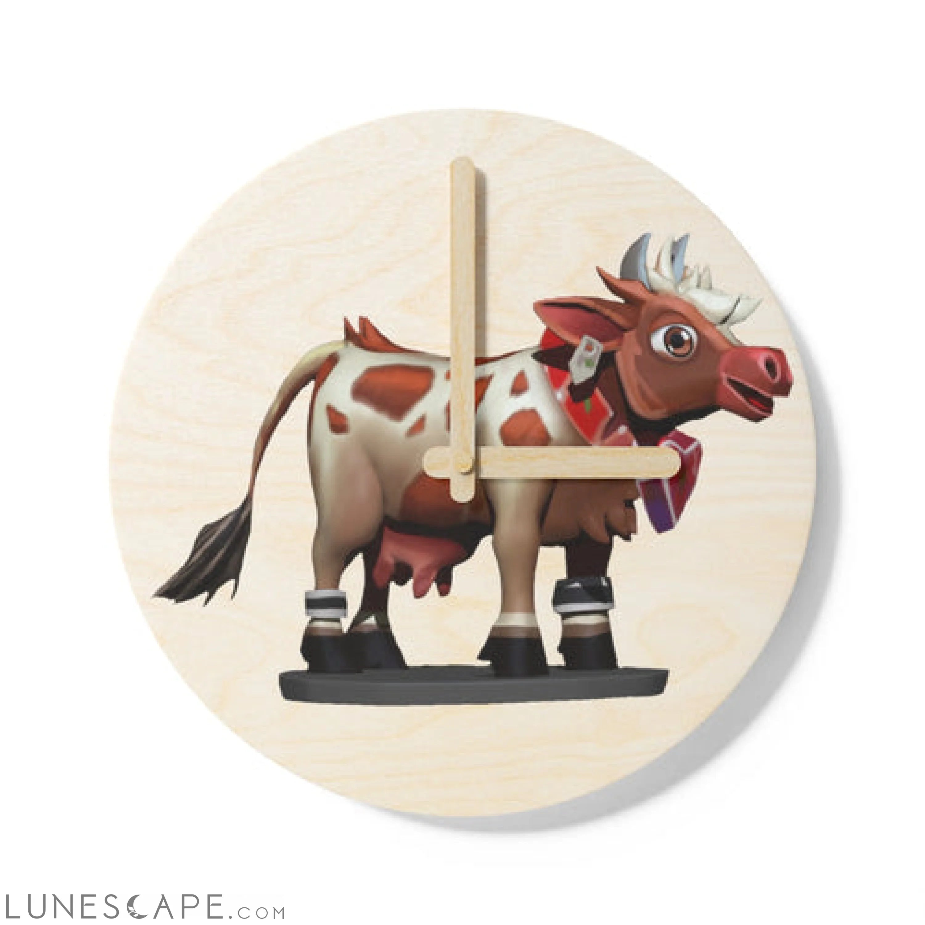 Light Brown Cow Wooden Wall Clock LUNESCAPE