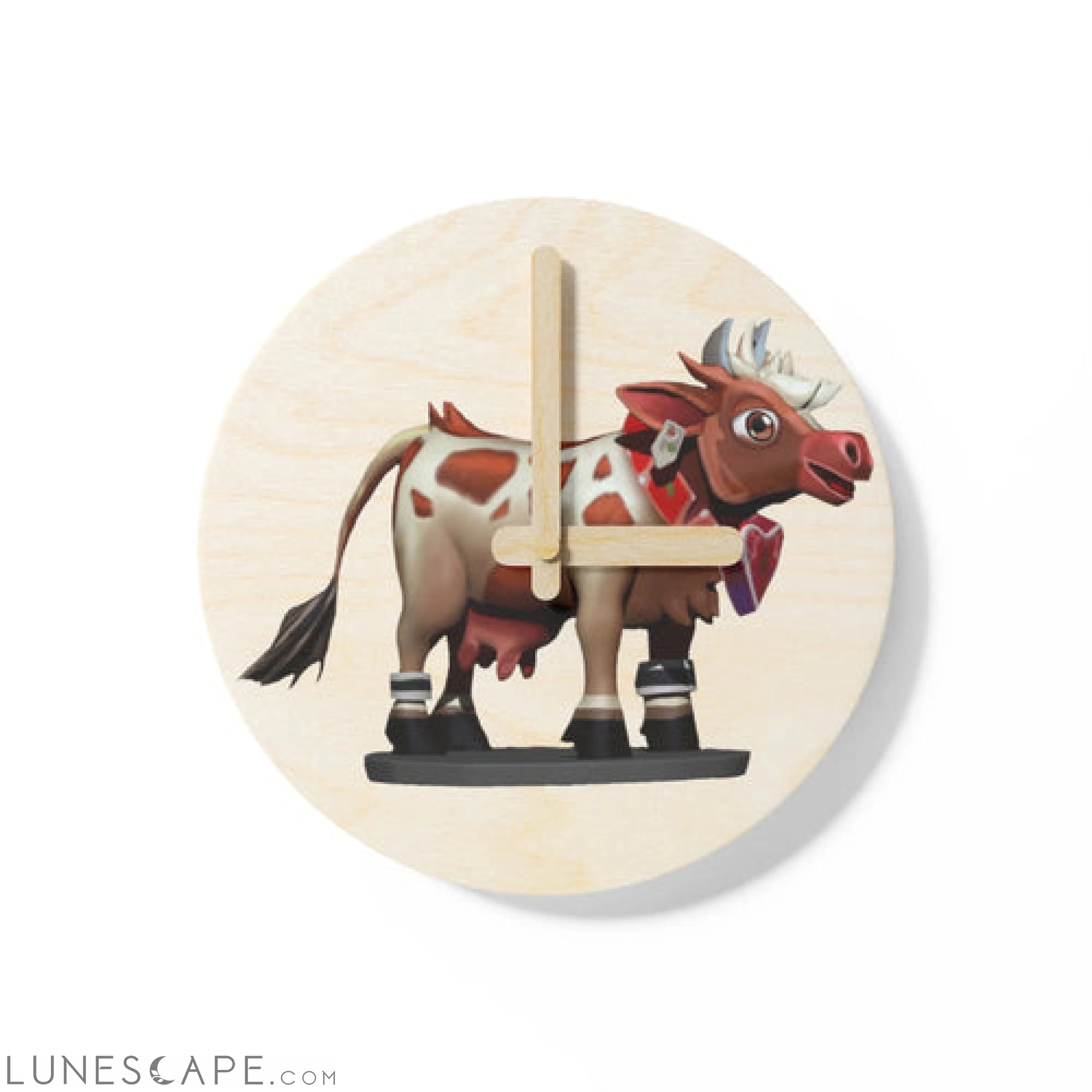 Light Brown Cow Wooden Wall Clock LUNESCAPE