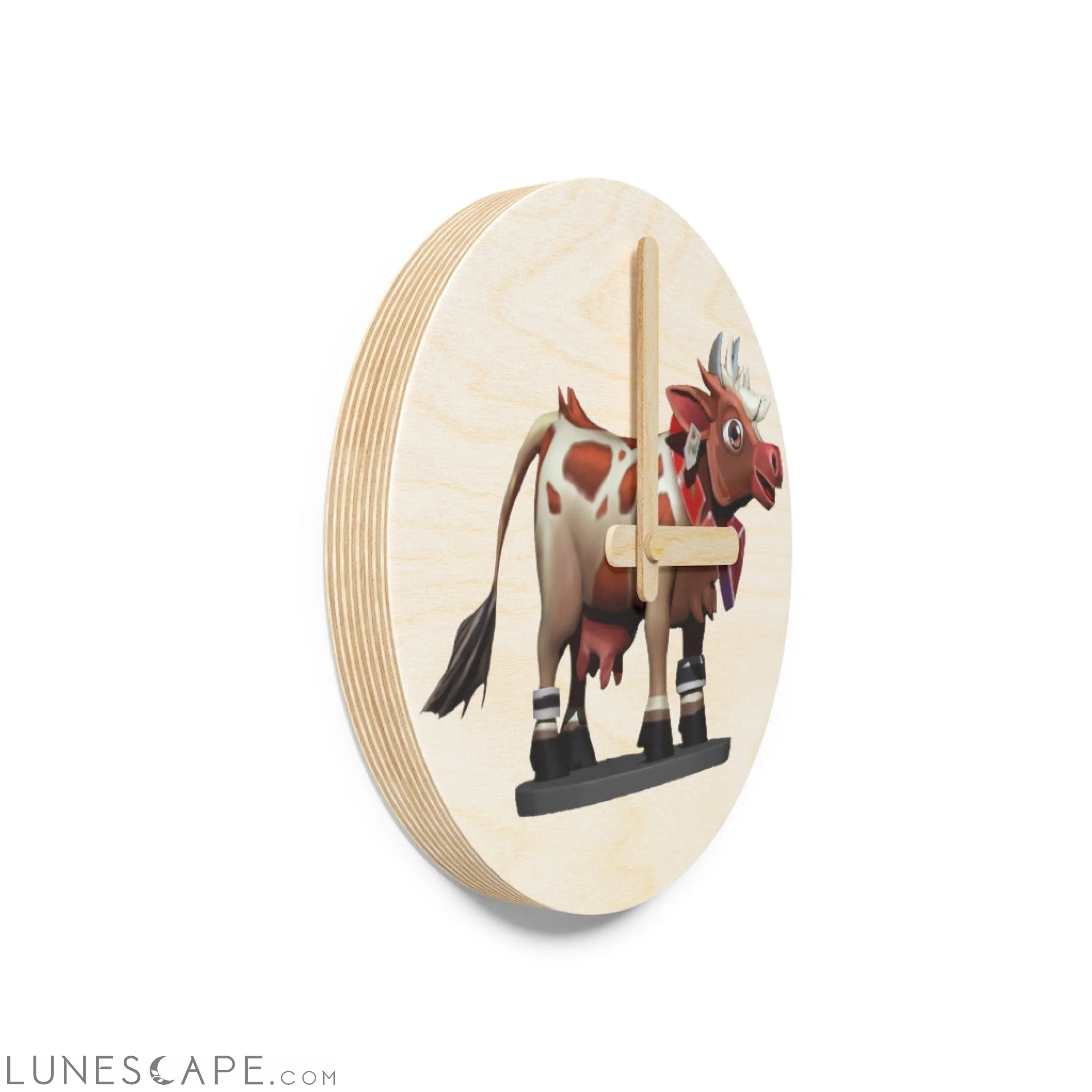 Light Brown Cow Wooden Wall Clock LUNESCAPE
