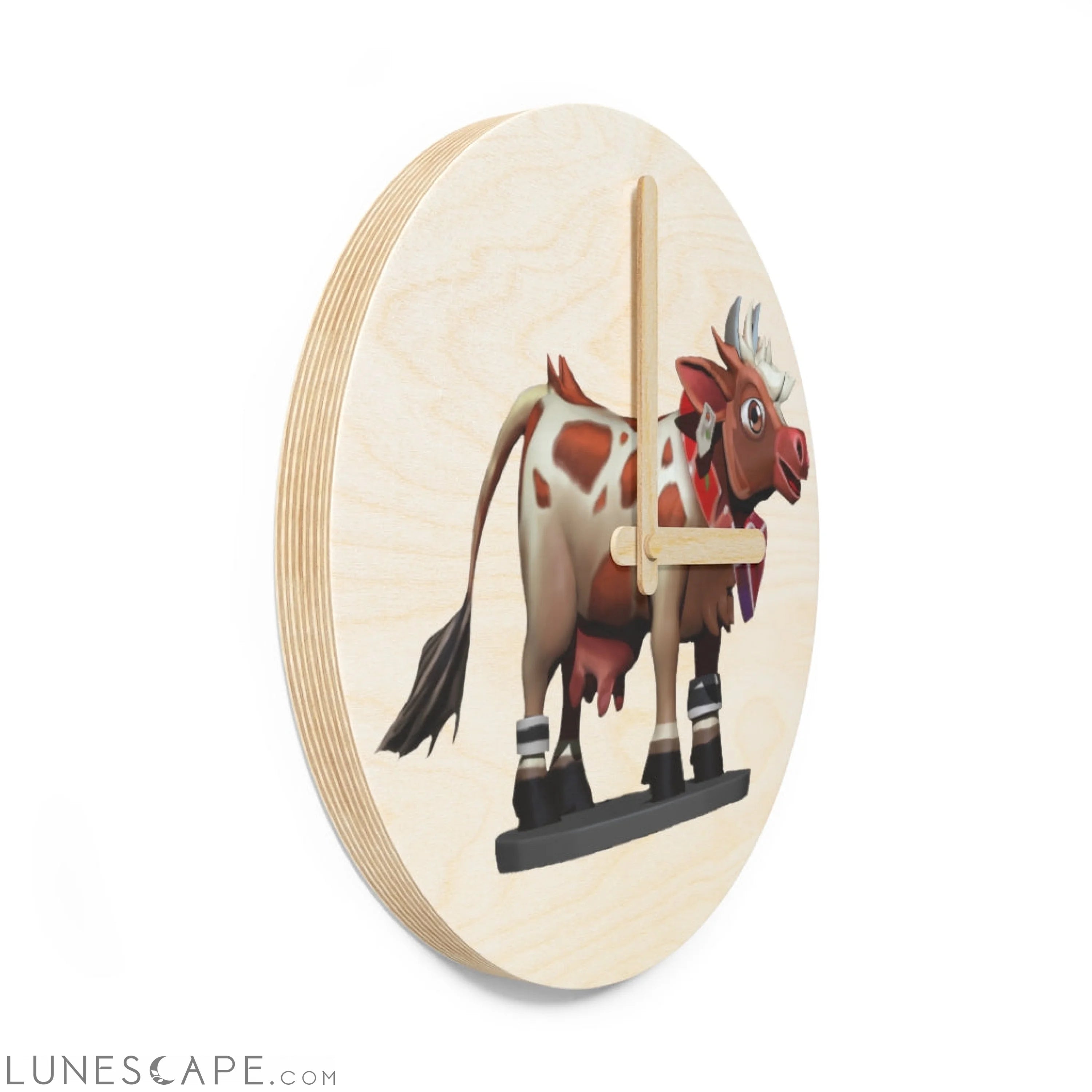 Light Brown Cow Wooden Wall Clock LUNESCAPE