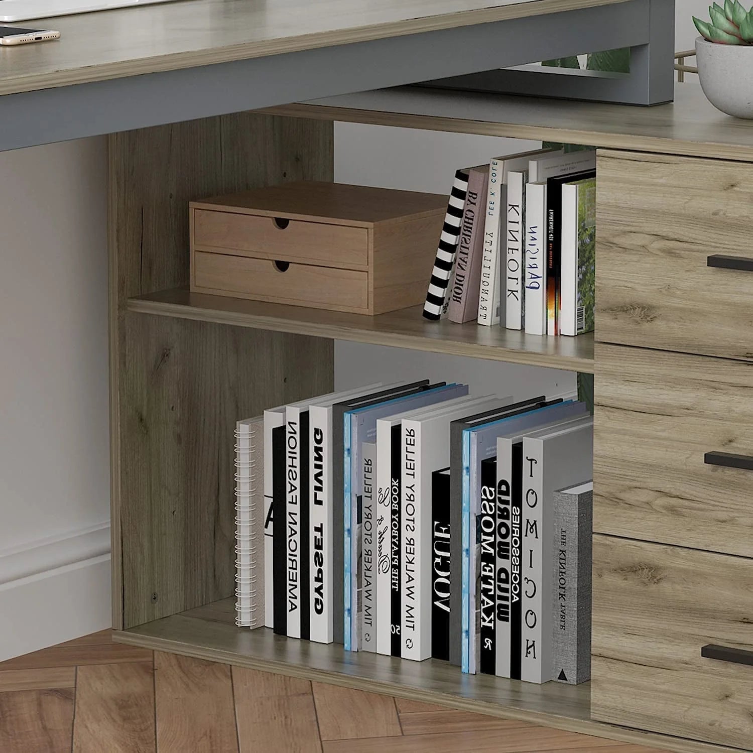 Light Brown L-Shaped Computer Desk LUNESCAPE