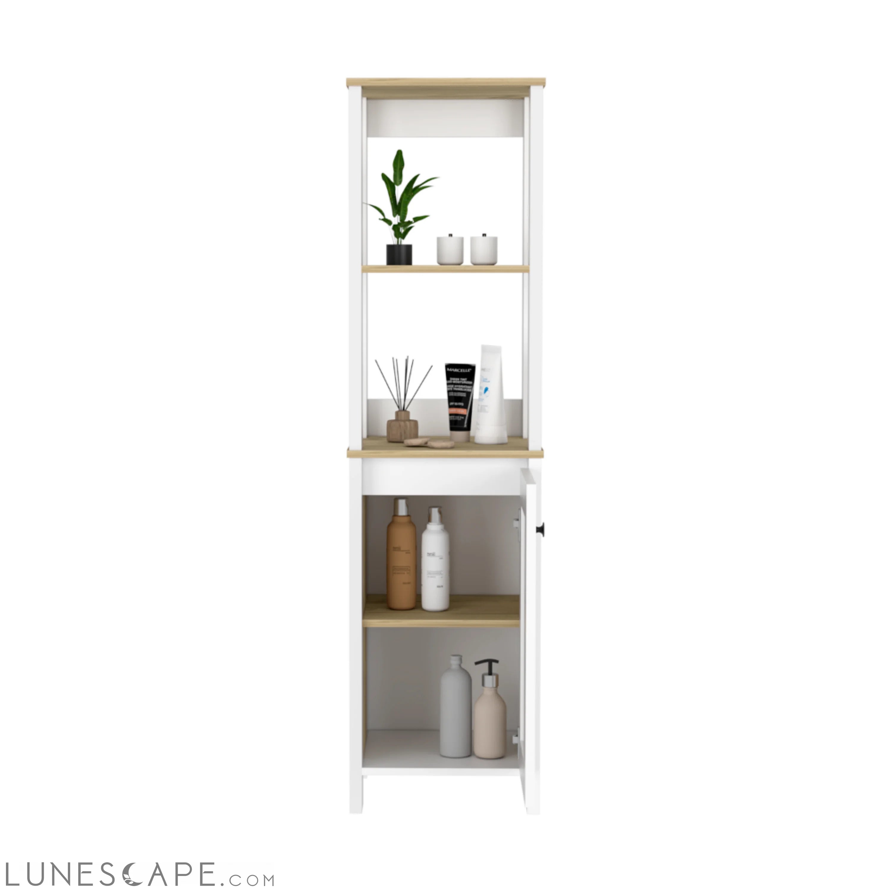 Linen Cabinet Jannes, Two Open Shelves, Single Door, Light Oak / White LUNESCAPE
