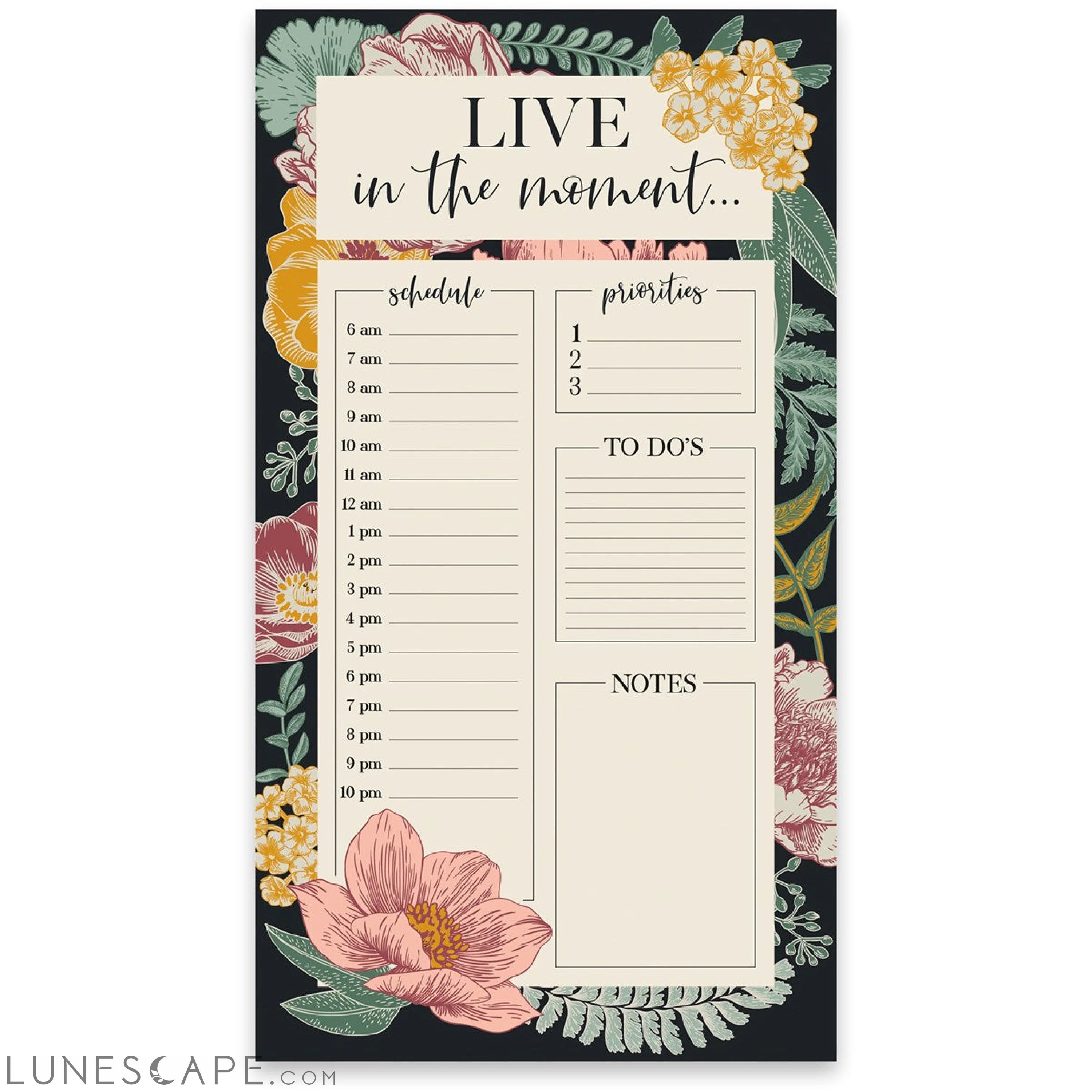 Live In The Moment Daily Planner Large Notepad | To-Do, Priorities, LUNESCAPE