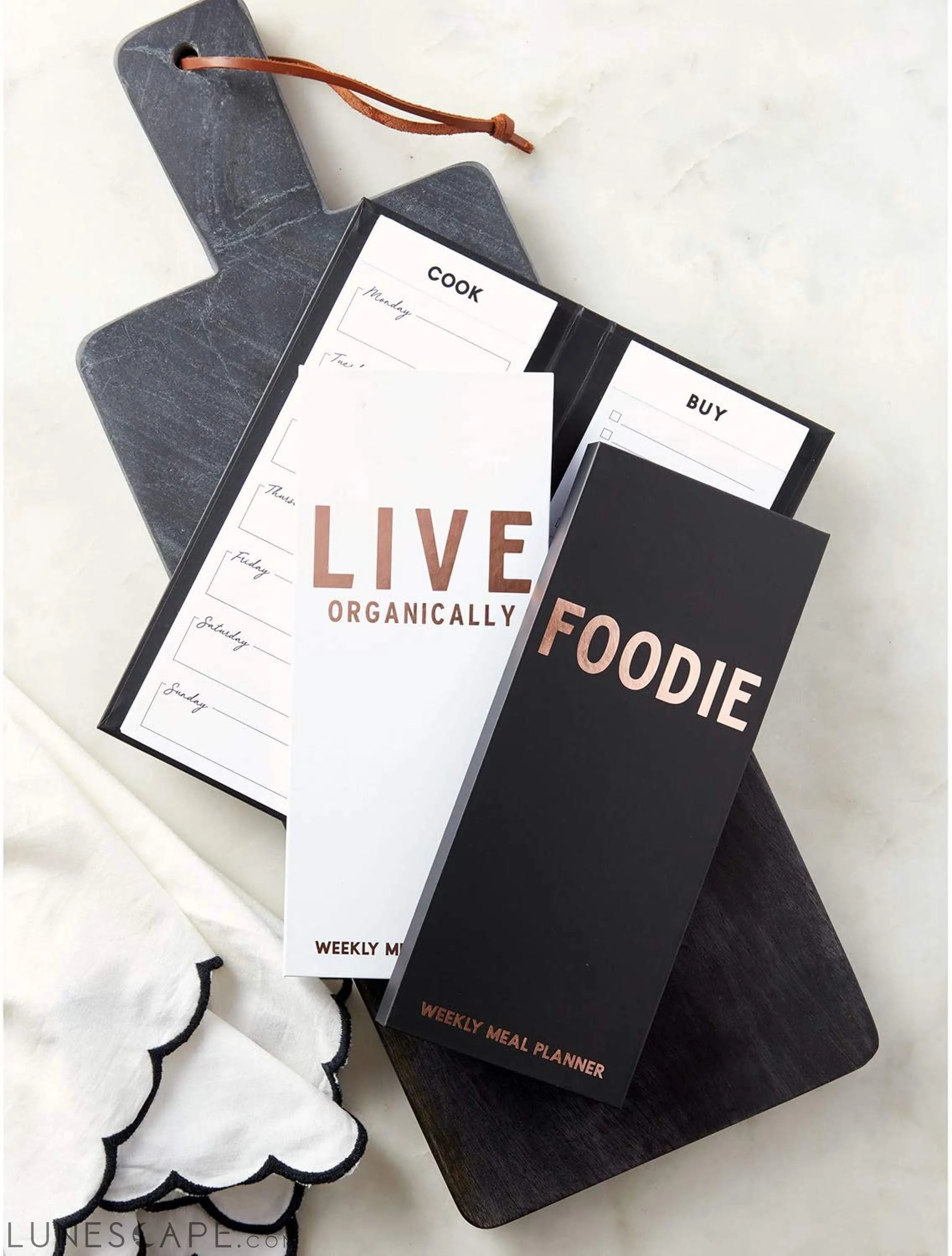 Live Organically Weekly Meal Planner | Hardbound | White and Rose Gold LUNESCAPE