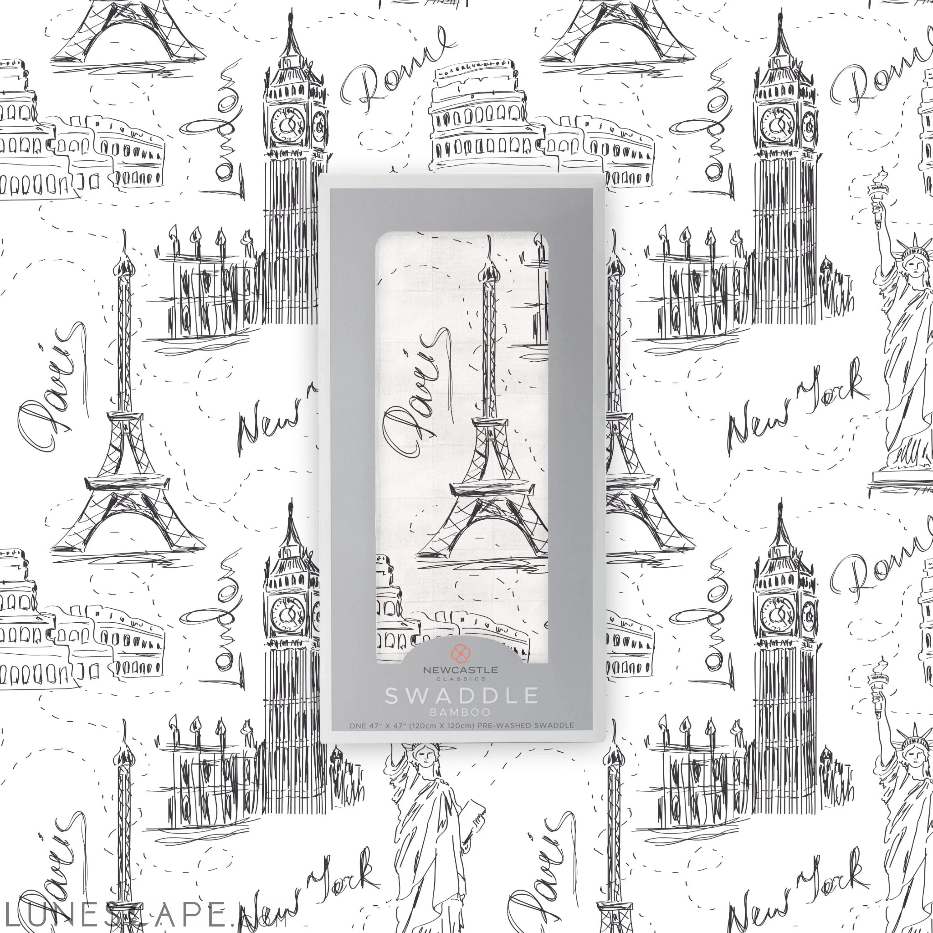 London, Paris, New York Bamboo Swaddle LUNESCAPE