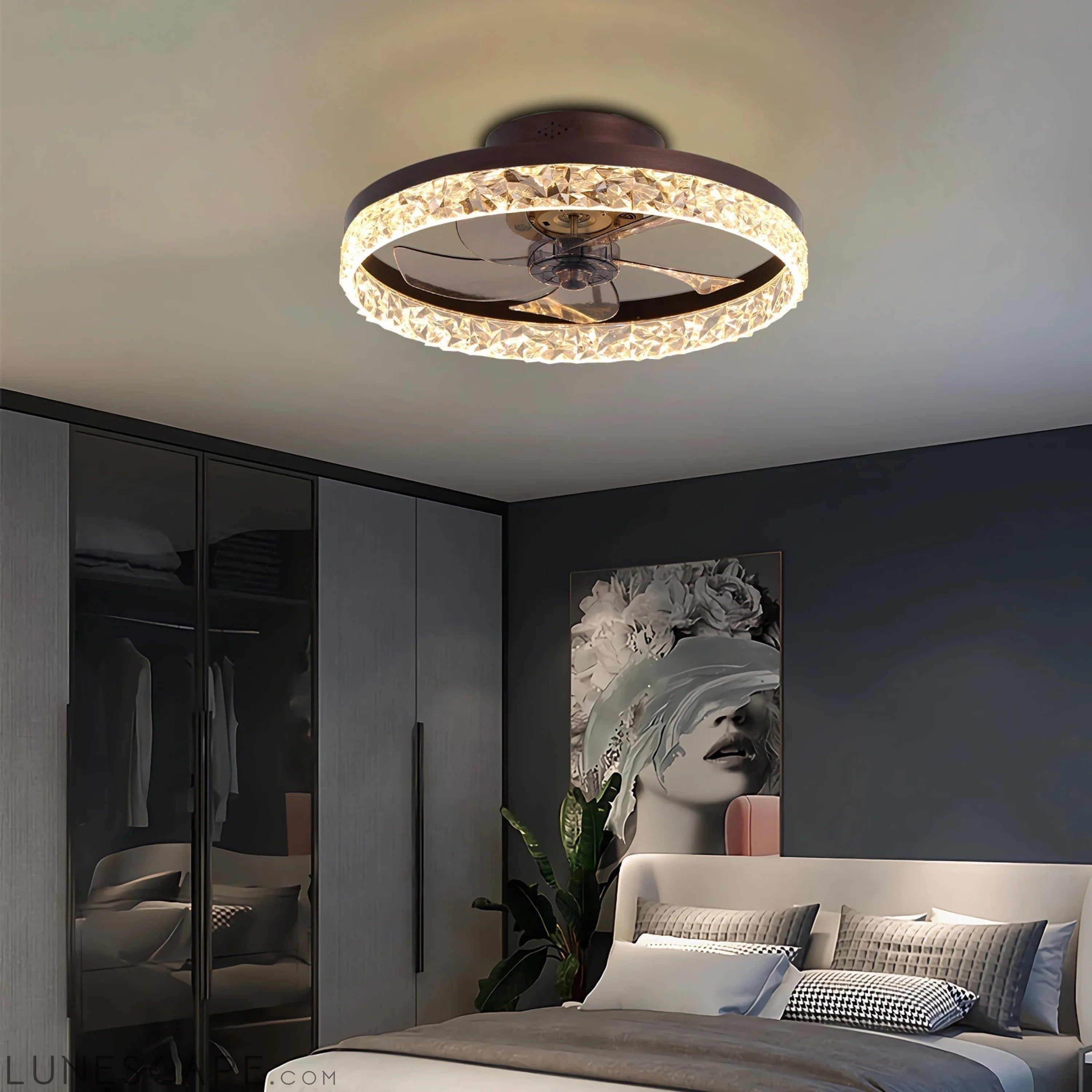 Low Profile Ceiling Fan with Light and Remote Control, Dimmable LED LUNESCAPE