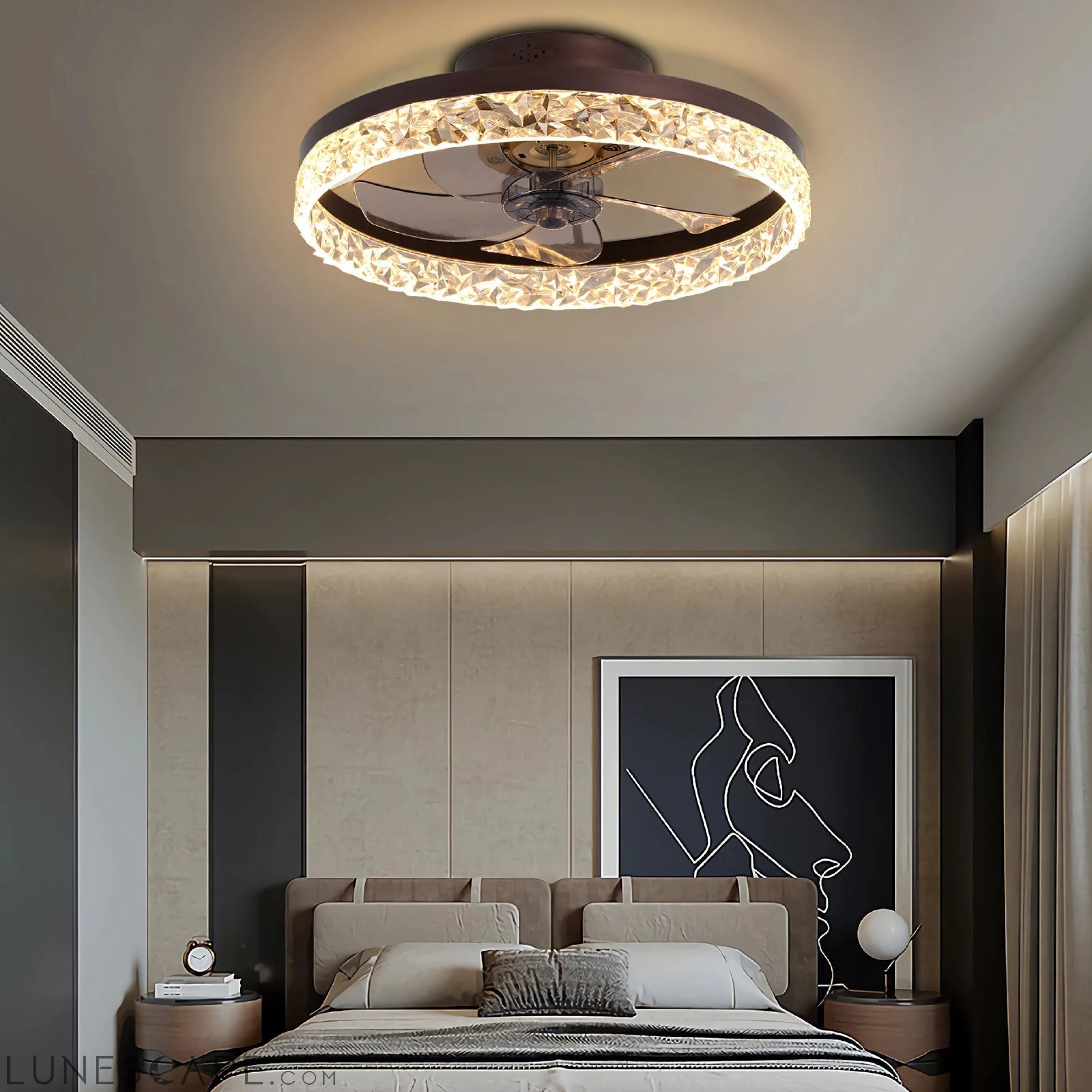 Low Profile Ceiling Fan with Light and Remote Control, Dimmable LED LUNESCAPE