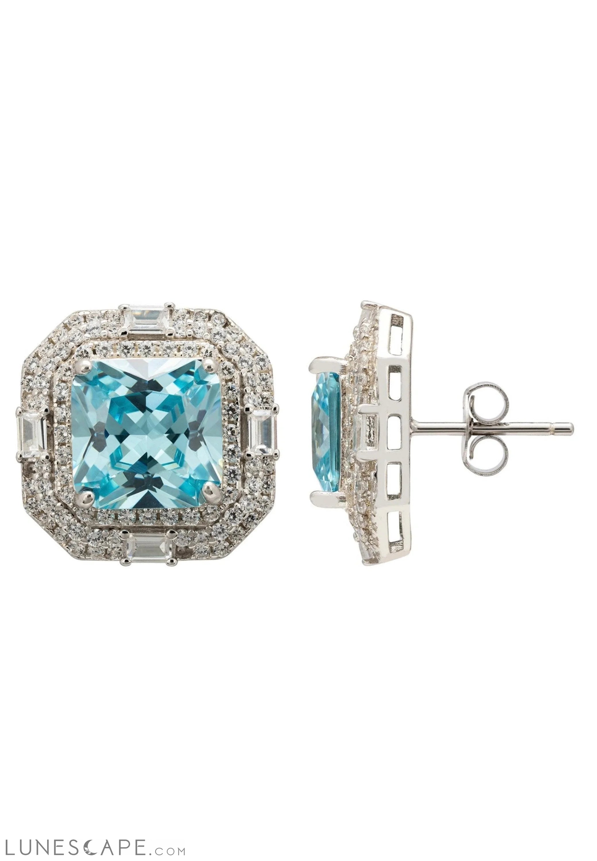 Madeleine Large Stud Earrings Silver Blue Topaz LUNESCAPE