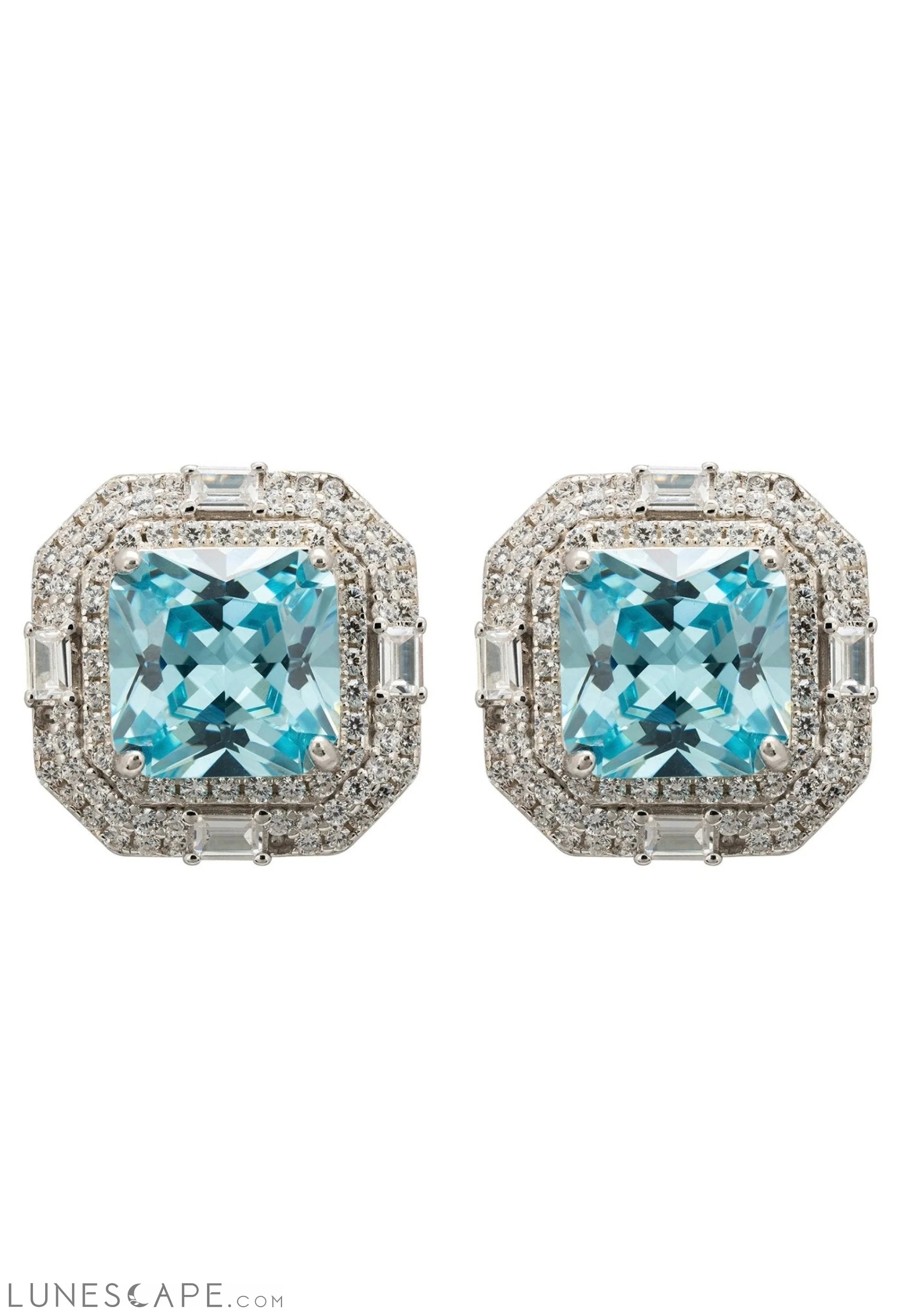 Madeleine Large Stud Earrings Silver Blue Topaz LUNESCAPE