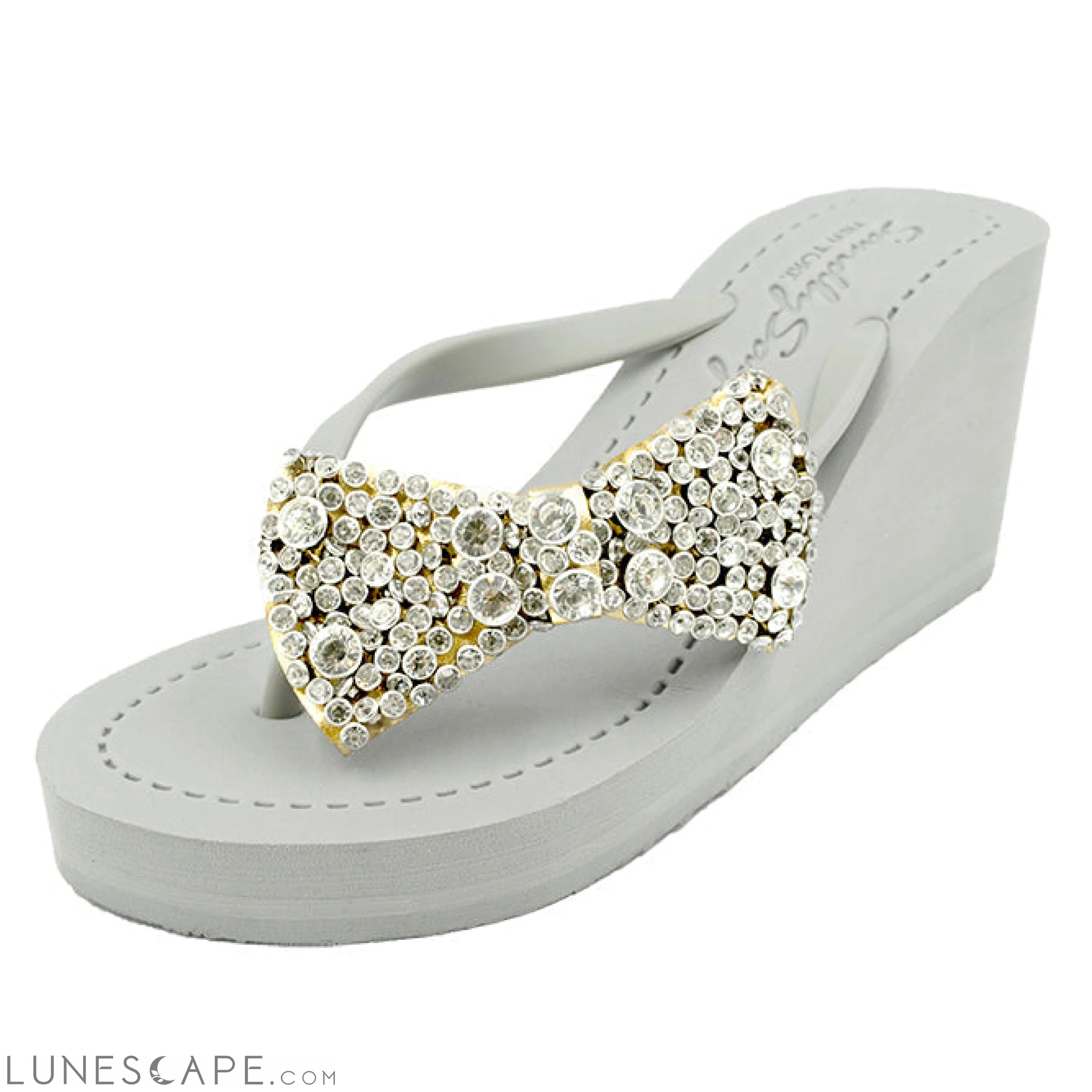 Madison Bow- Crystal Stones Embellished Women's High Wedge Flip Flops Sandal LUNESCAPE