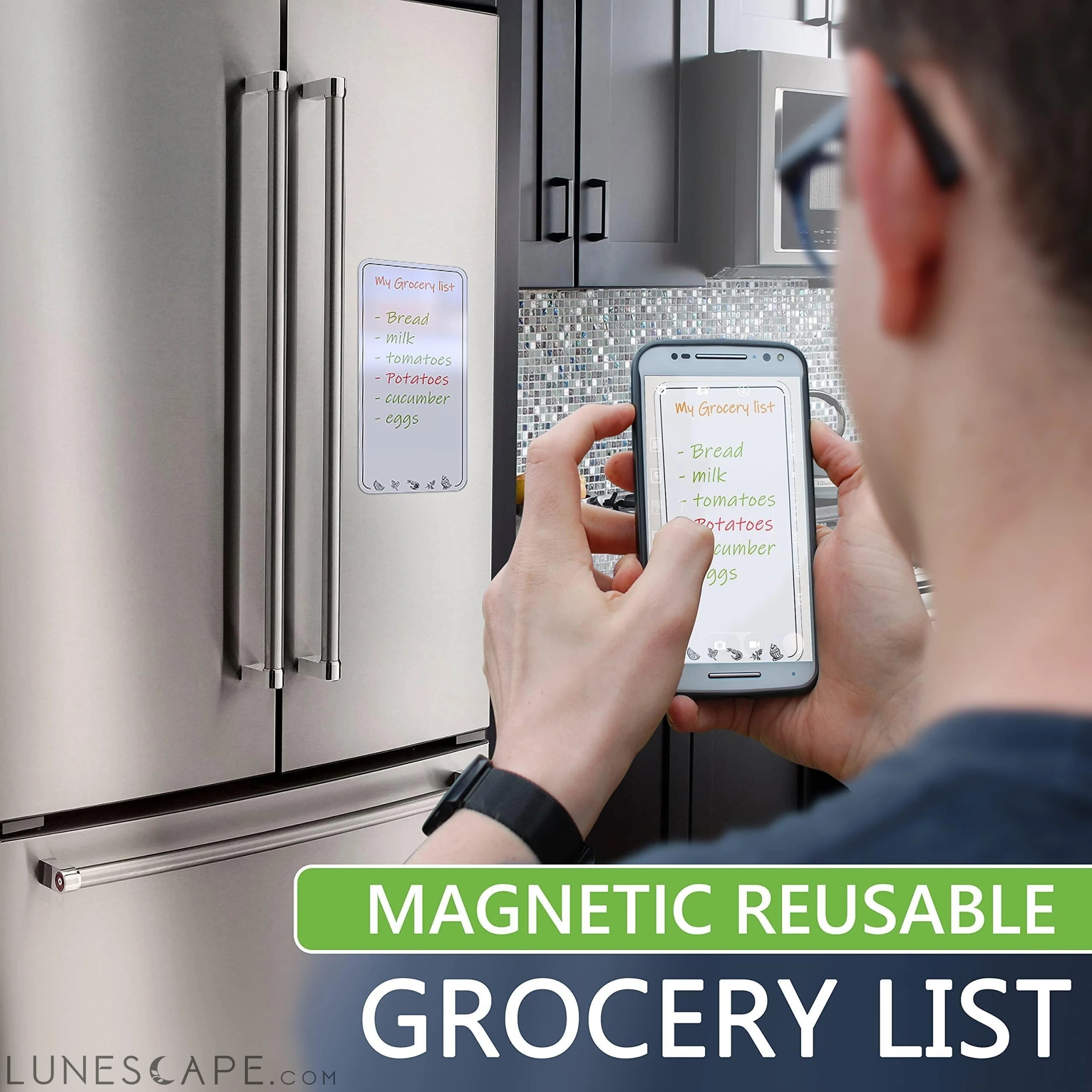 Magnetic Grocery List for Fridge Dry Erase Small Grocery Shopping LUNESCAPE