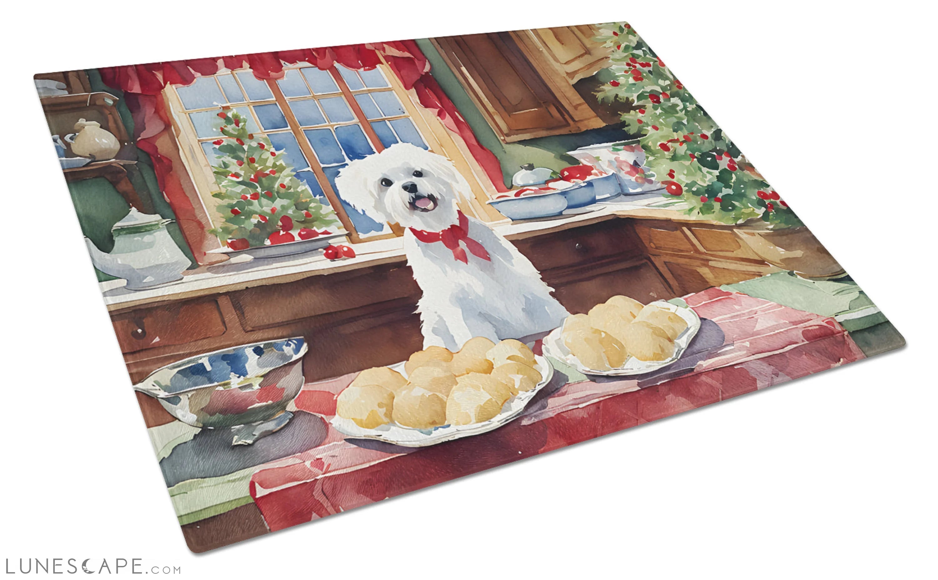 Maltese Christmas Cookies Glass Cutting Board LUNESCAPE