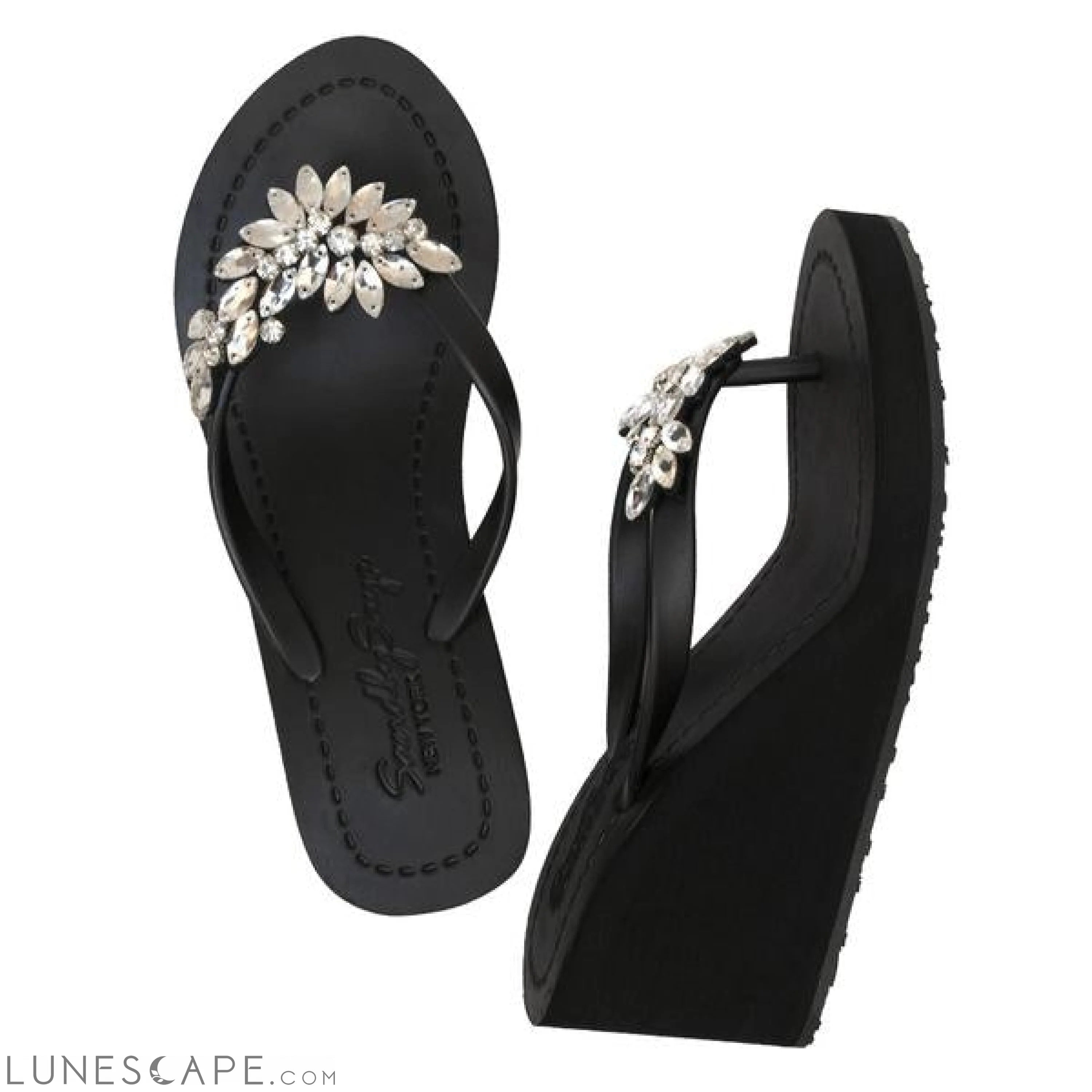 Manhattan Crystal - Rhine Stone Embellished Embellished High Wedge Flip Flops Sandal LUNESCAPE