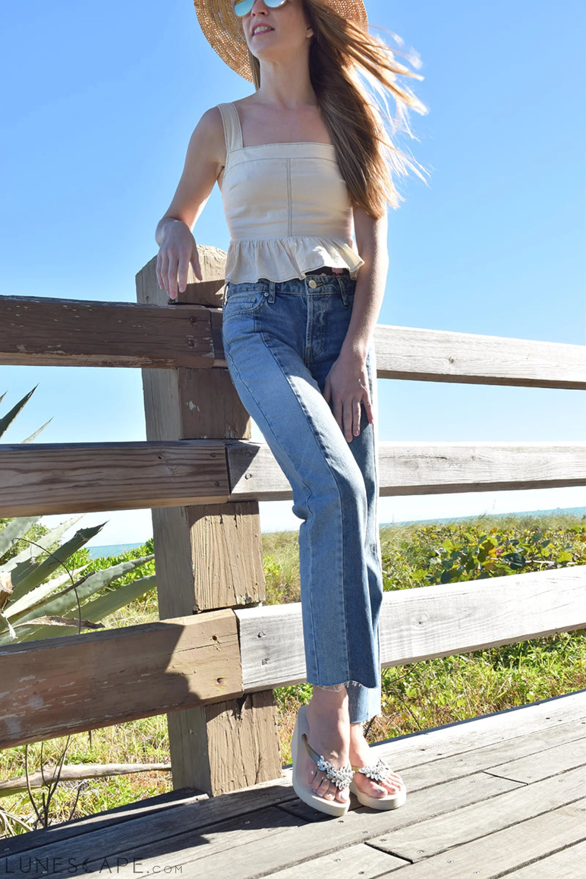 Manhattan Crystal - Rhine Stone Embellished Embellished High Wedge Flip Flops Sandal LUNESCAPE