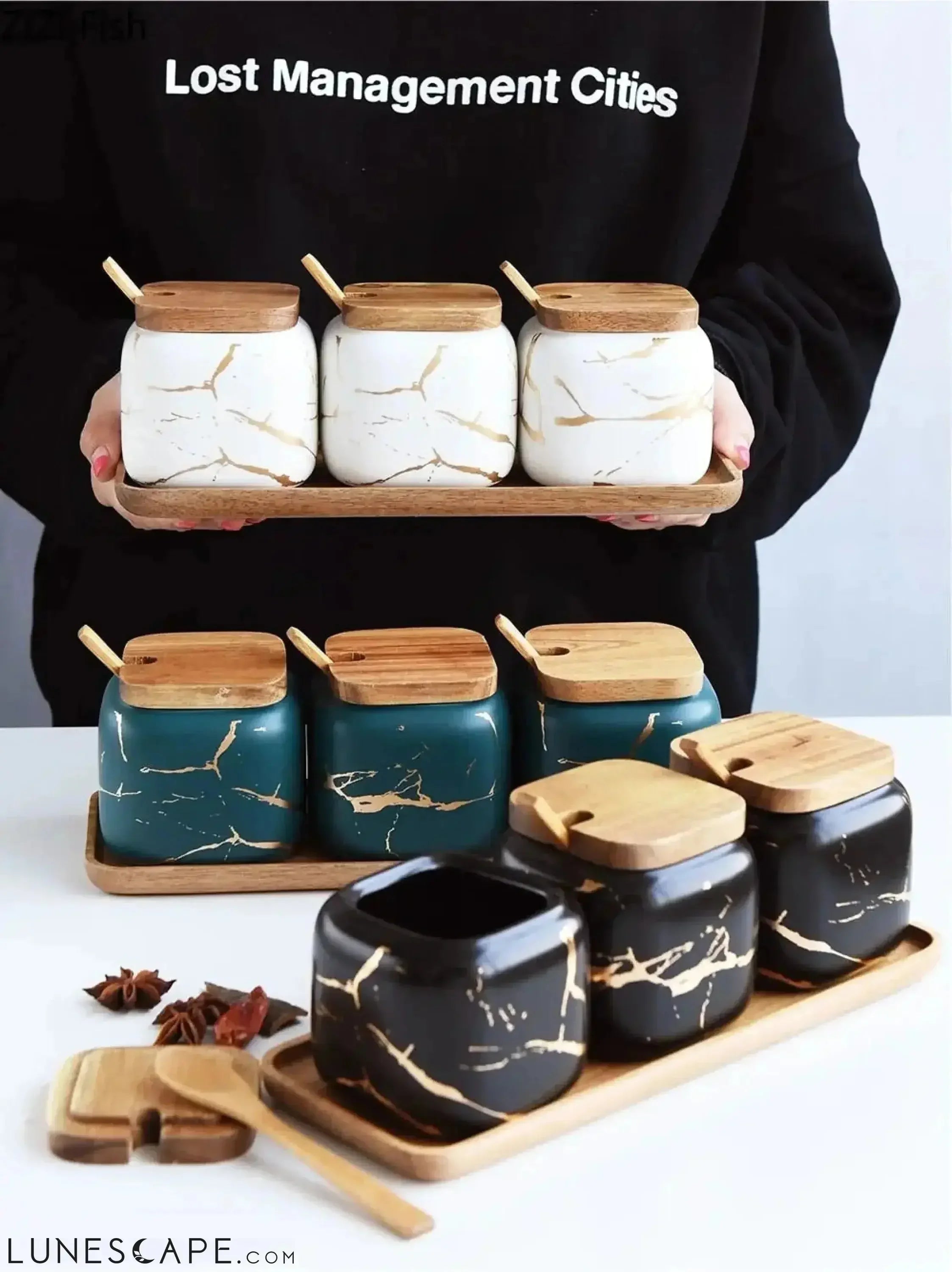 Marble Pattern Ceramic Spice Jars LUNESCAPE