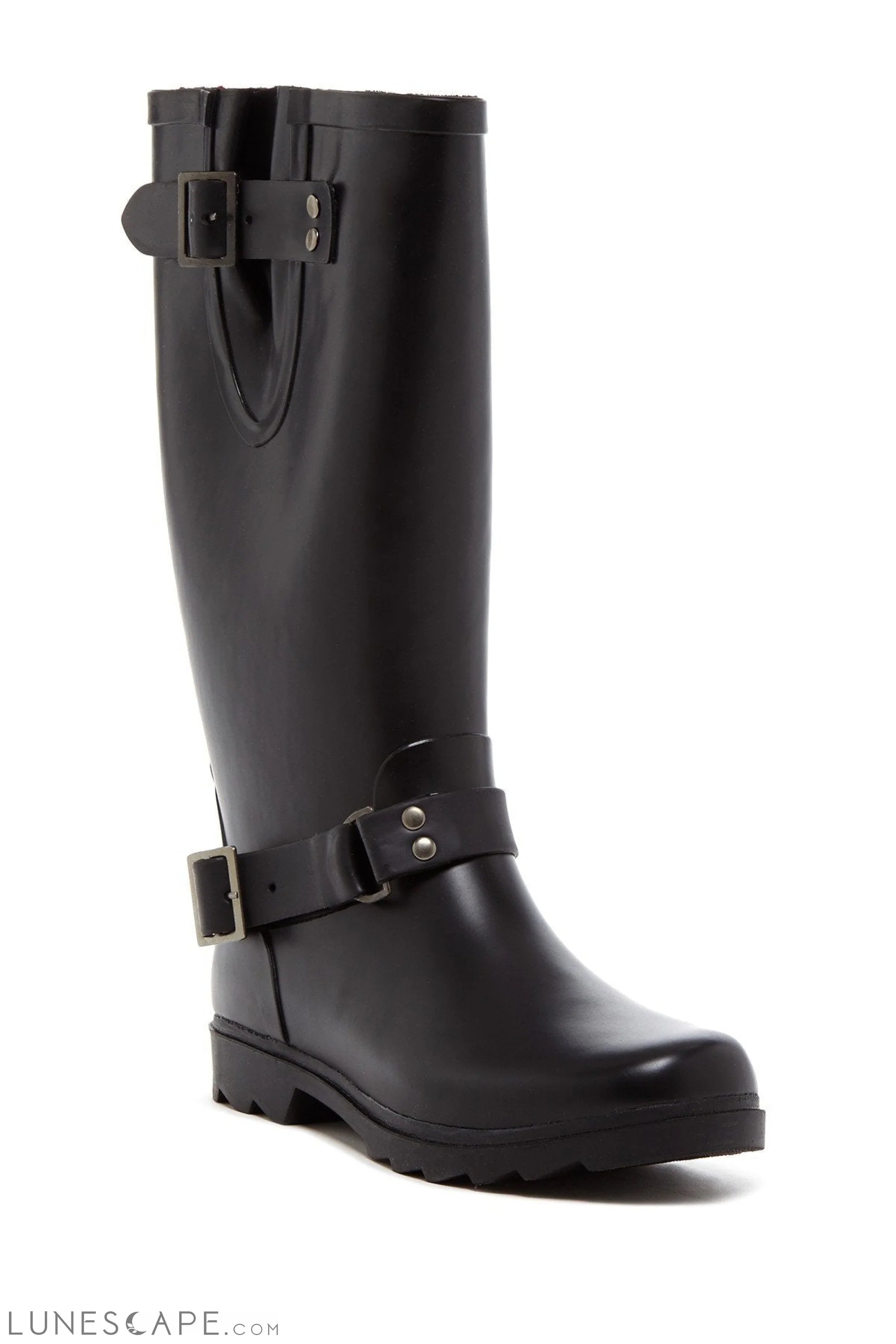 MARIENE Black Classic Flat Equestrian Rain Boot with Buckle Straps LUNESCAPE