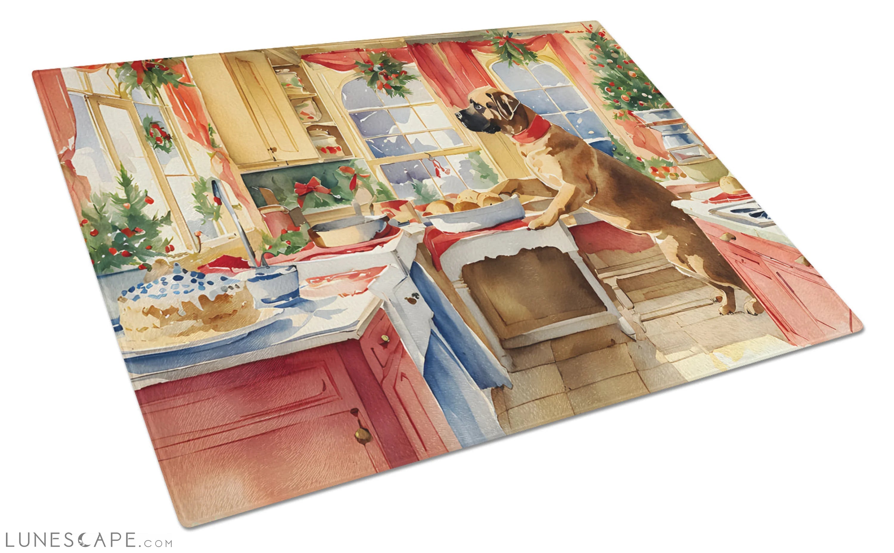 Mastiff Christmas Cookies Glass Cutting Board LUNESCAPE