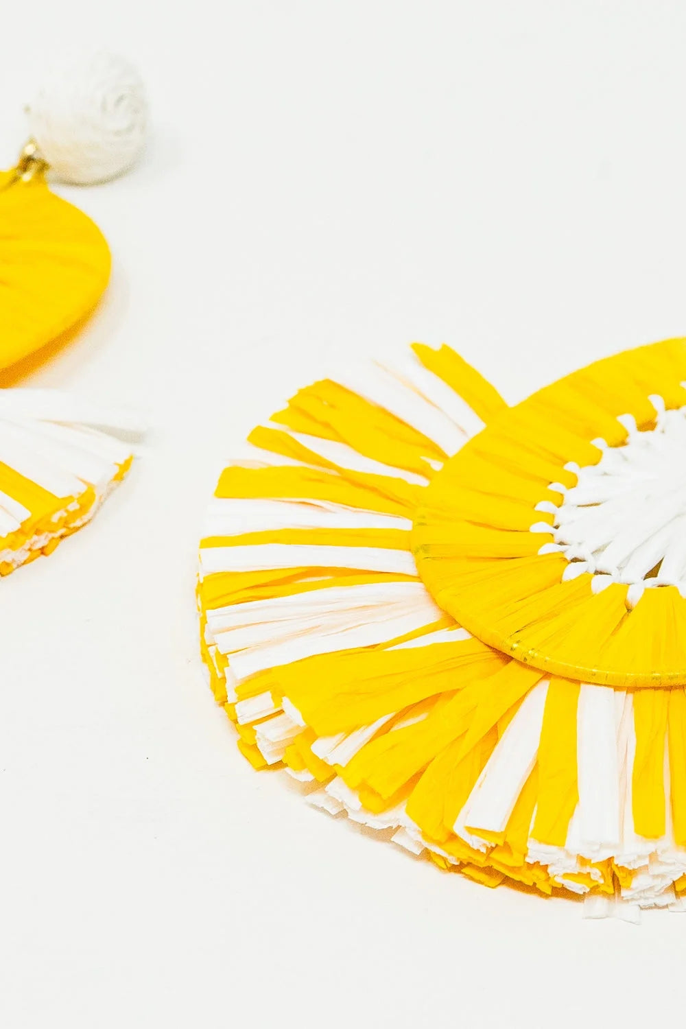 Maxi Dropped Raffia Earrings With Yellow and White Tassels LUNESCAPE