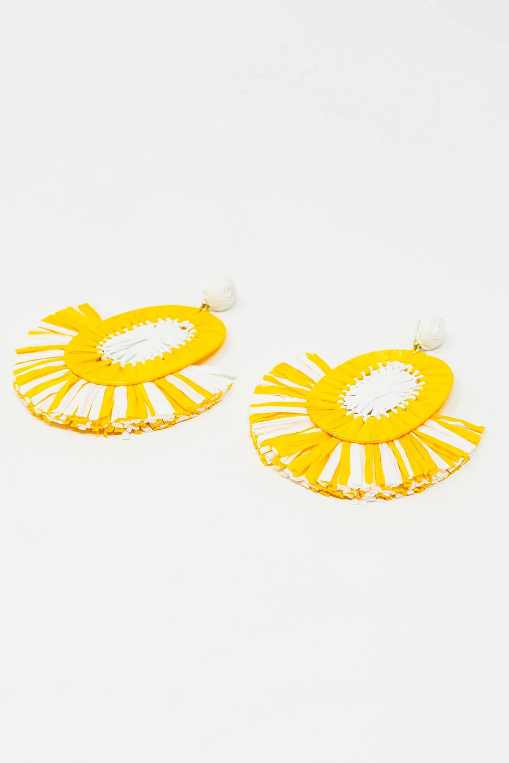 Maxi Dropped Raffia Earrings With Yellow and White Tassels LUNESCAPE