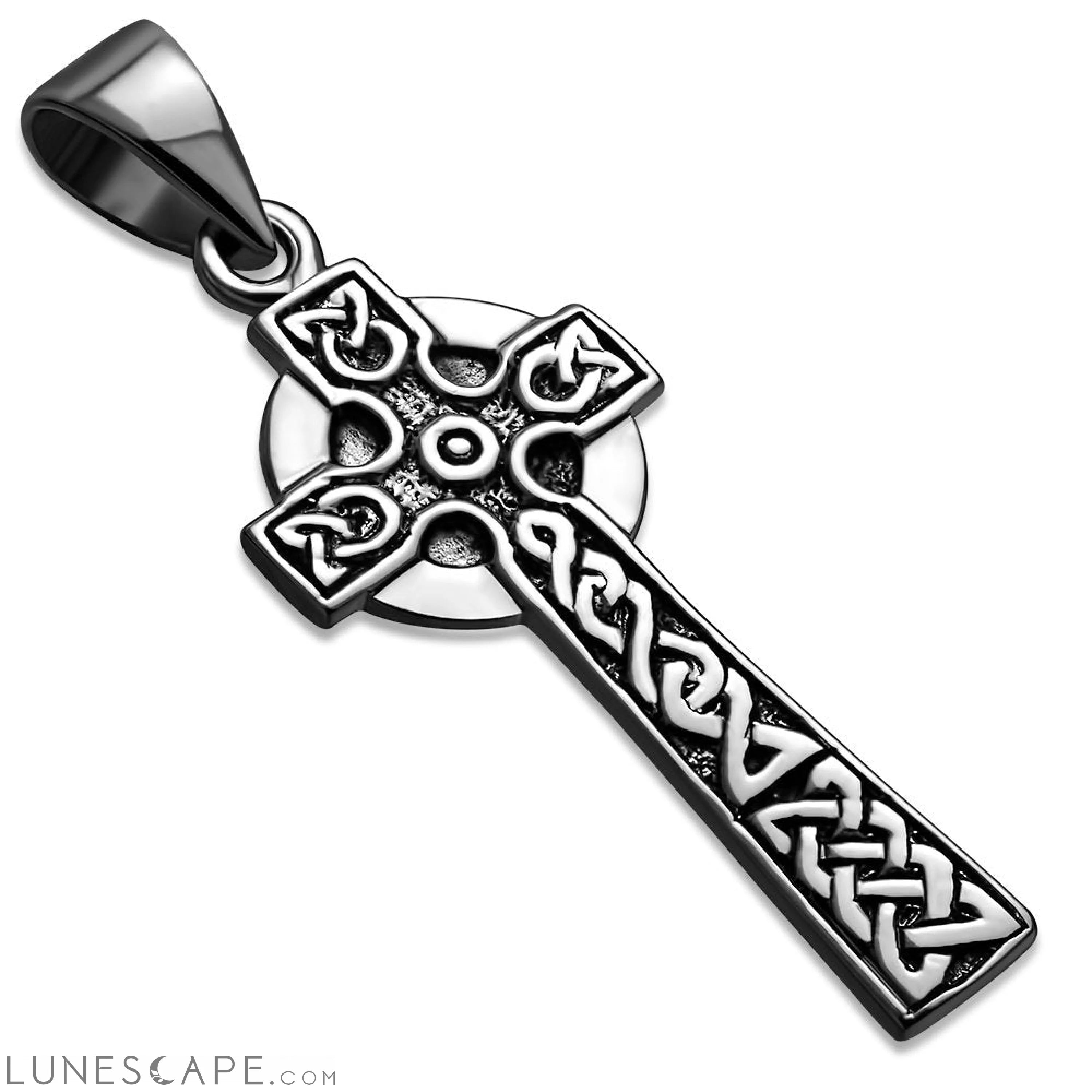Medium Long Celtic Knot Cross Silver Pendant LUNESCAPE