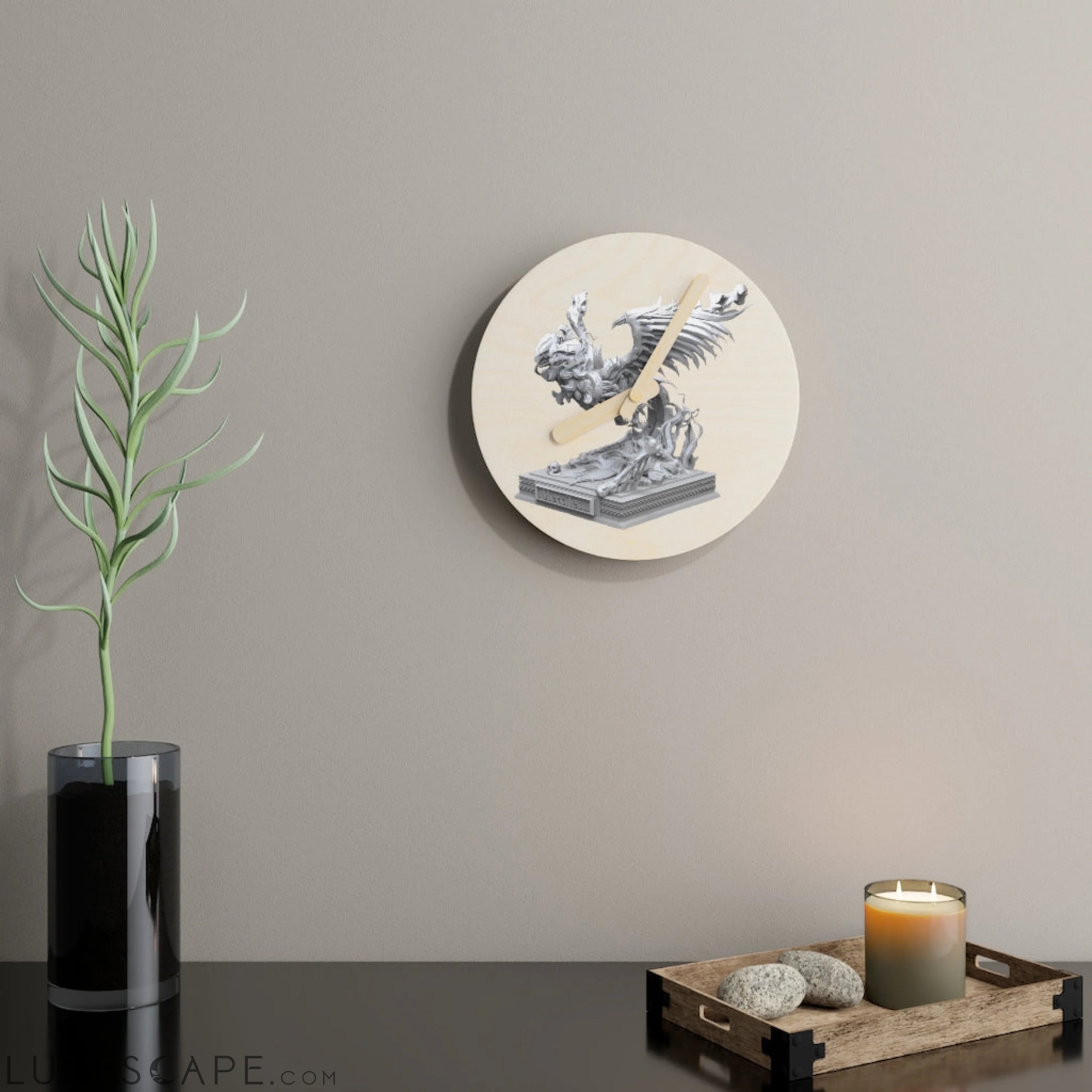 Merciless the Flaming SkyBird Wooden Wall Clock LUNESCAPE