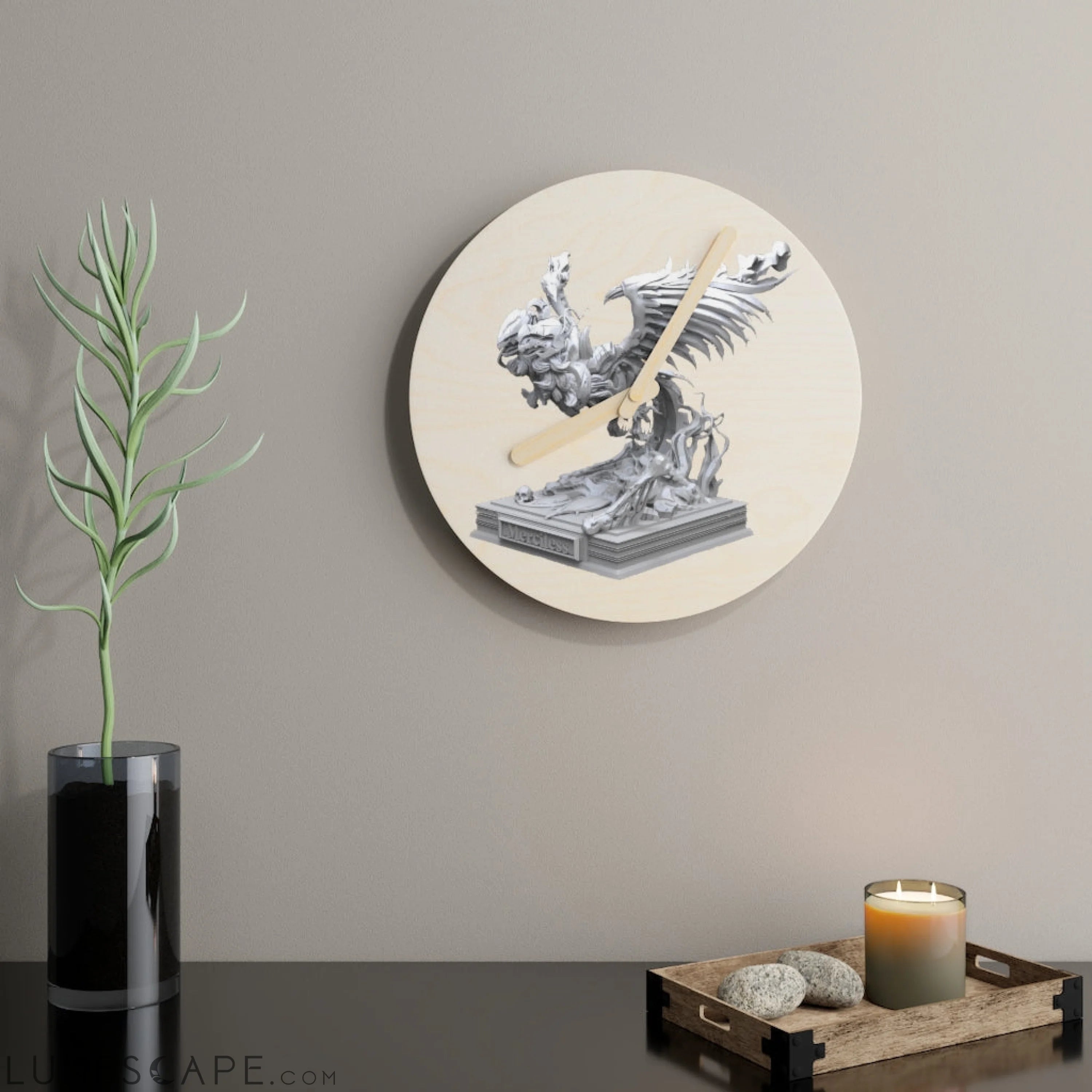 Merciless the Flaming SkyBird Wooden Wall Clock LUNESCAPE
