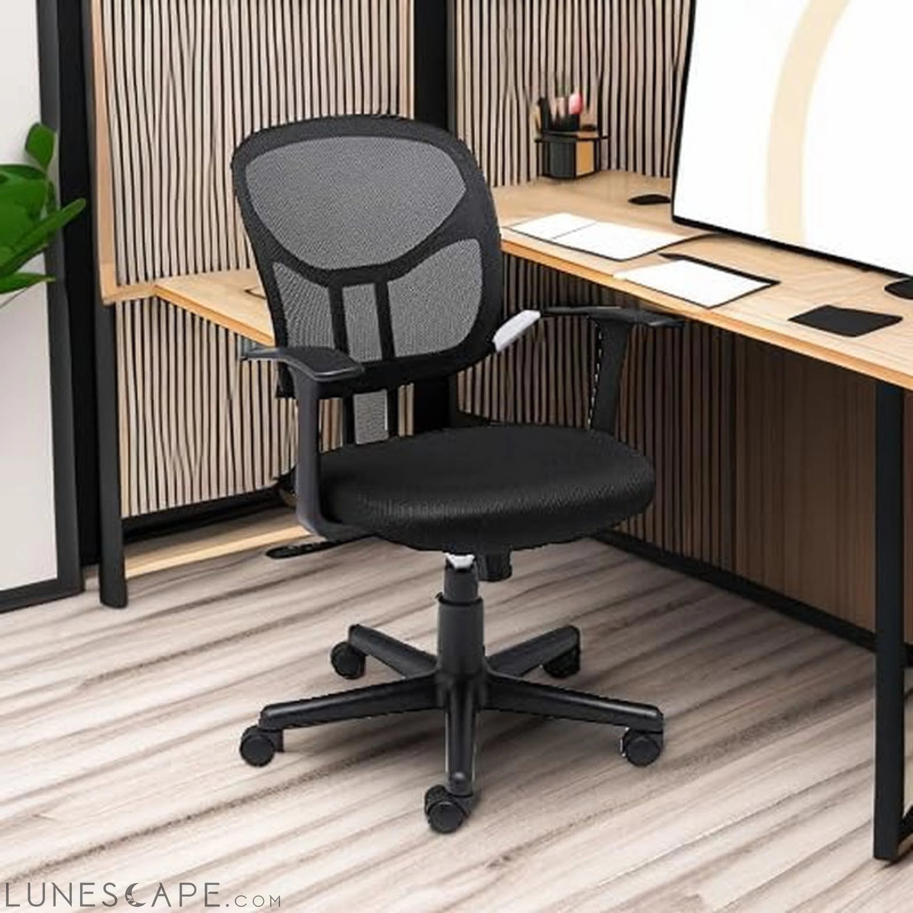 Mesh Mid-Back Adjustable-Height 360-Degree Swivel Office Desk Chair LUNESCAPE