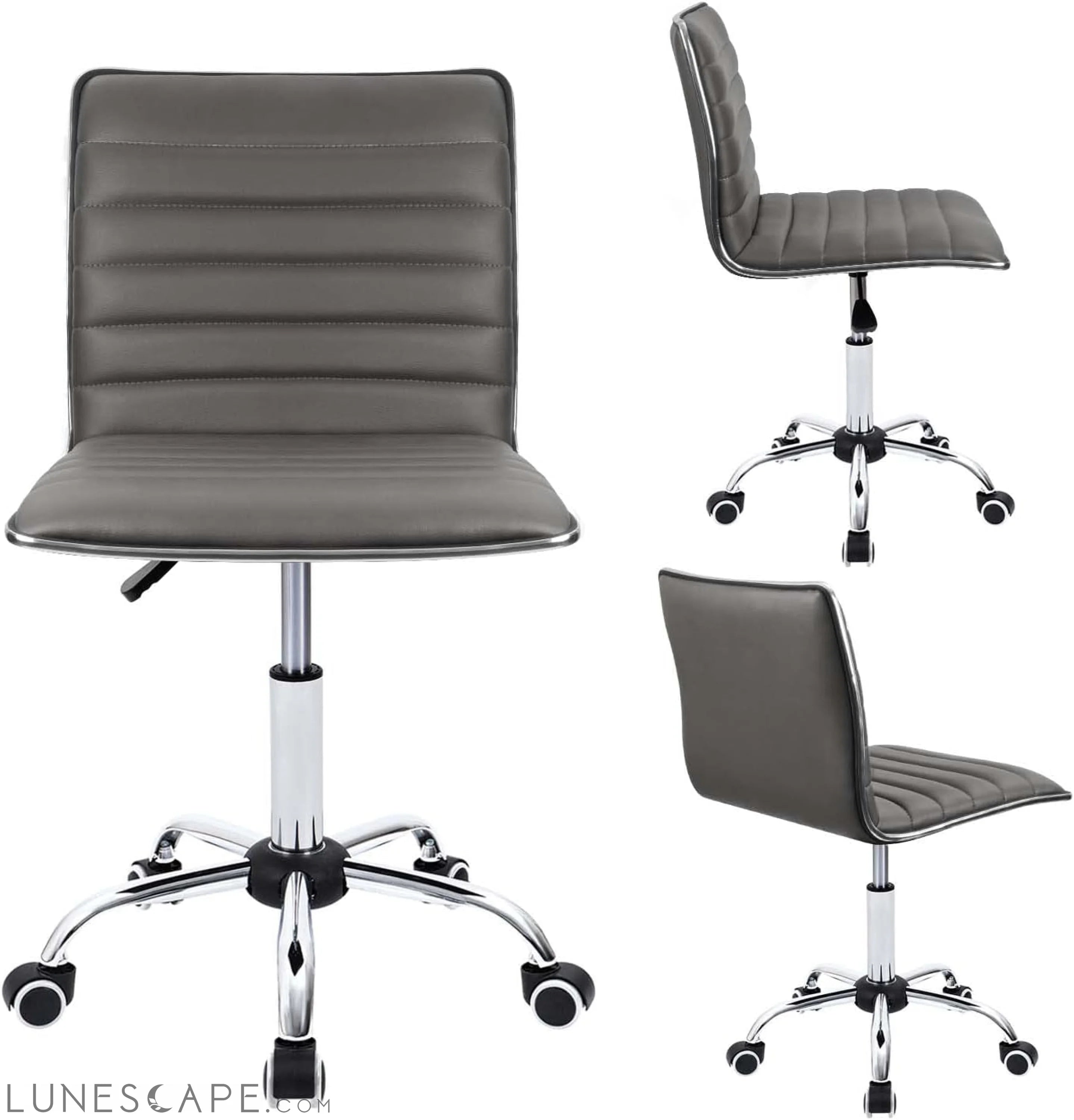 Mid Back Task Chair, Low Back Leather Swivel Office Chair, Vanity LUNESCAPE