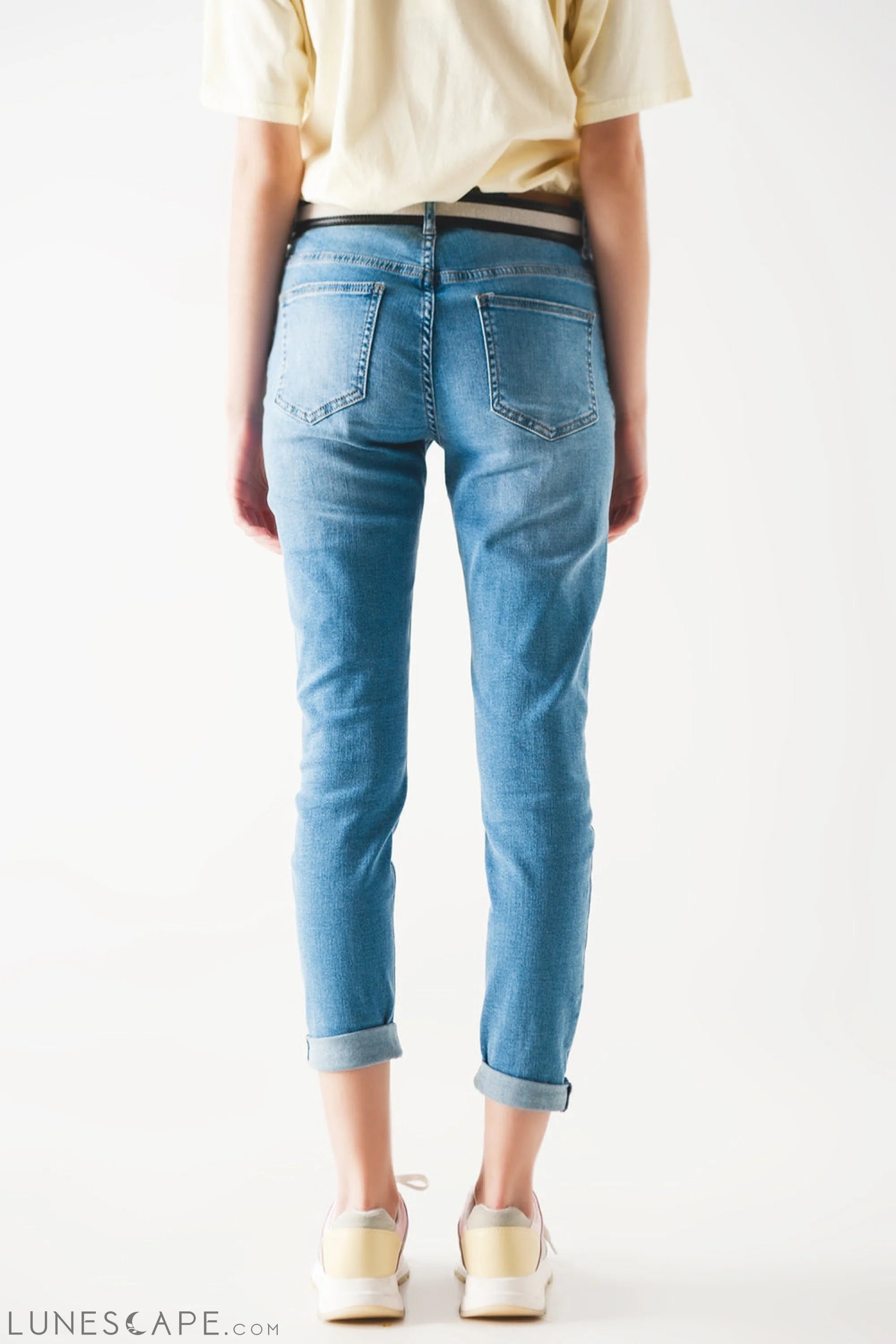 Mid Blue Rip Straight Jeans LUNESCAPE