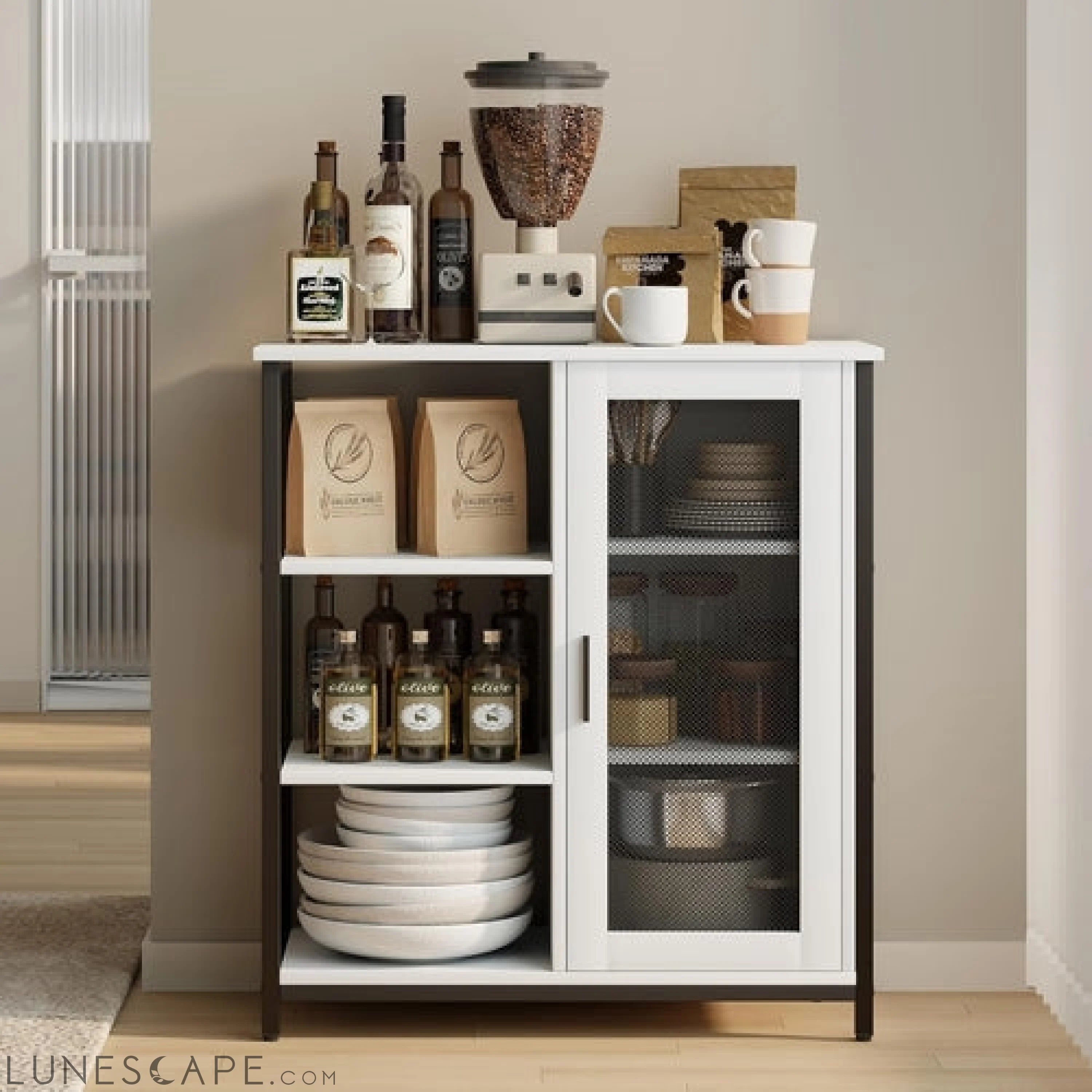 Mini Coffee Bar Cabinet with Storage, 27.5'' Small Kitchen Bar Table, LUNESCAPE