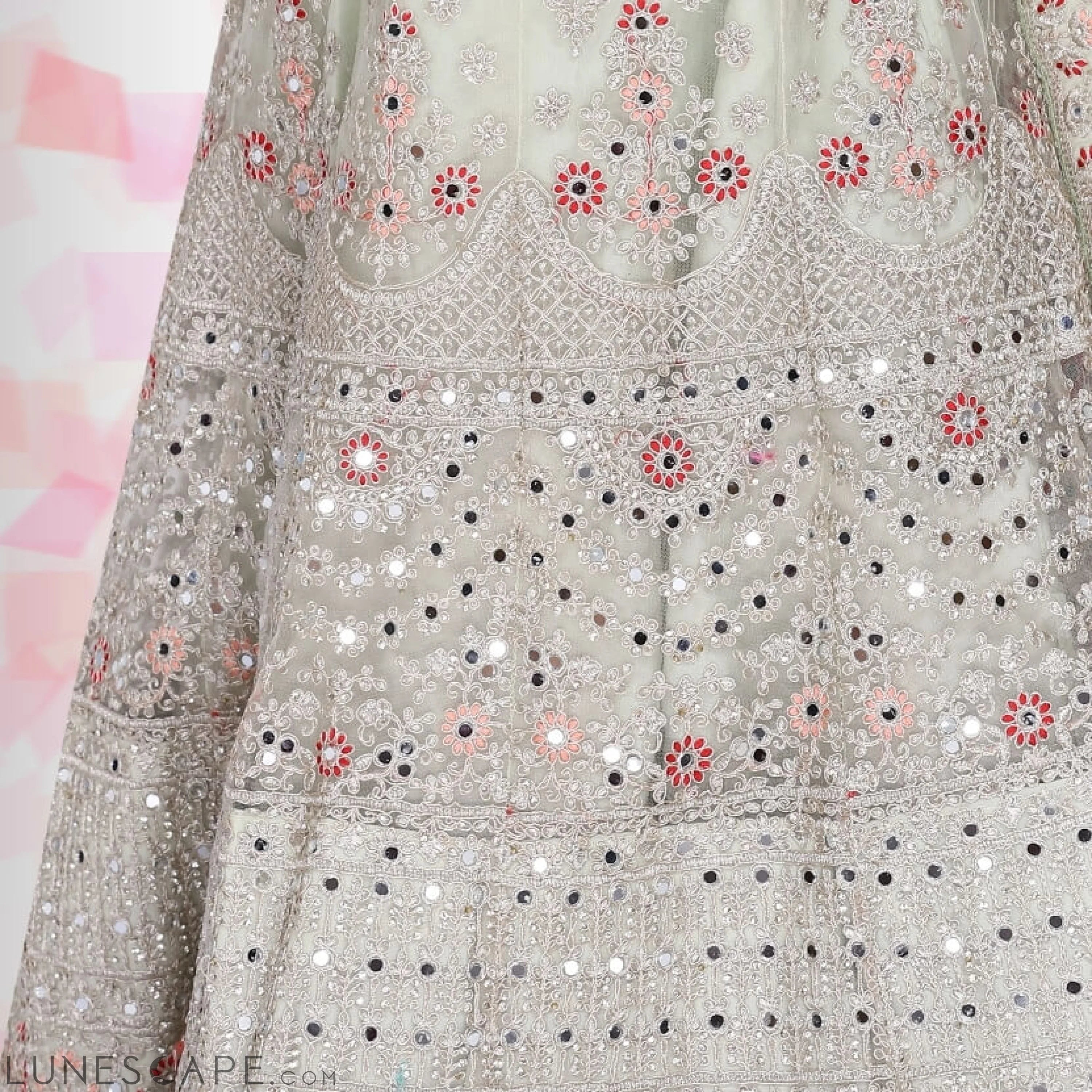 Mirror Work Lehenga Choli - Green LUNESCAPE