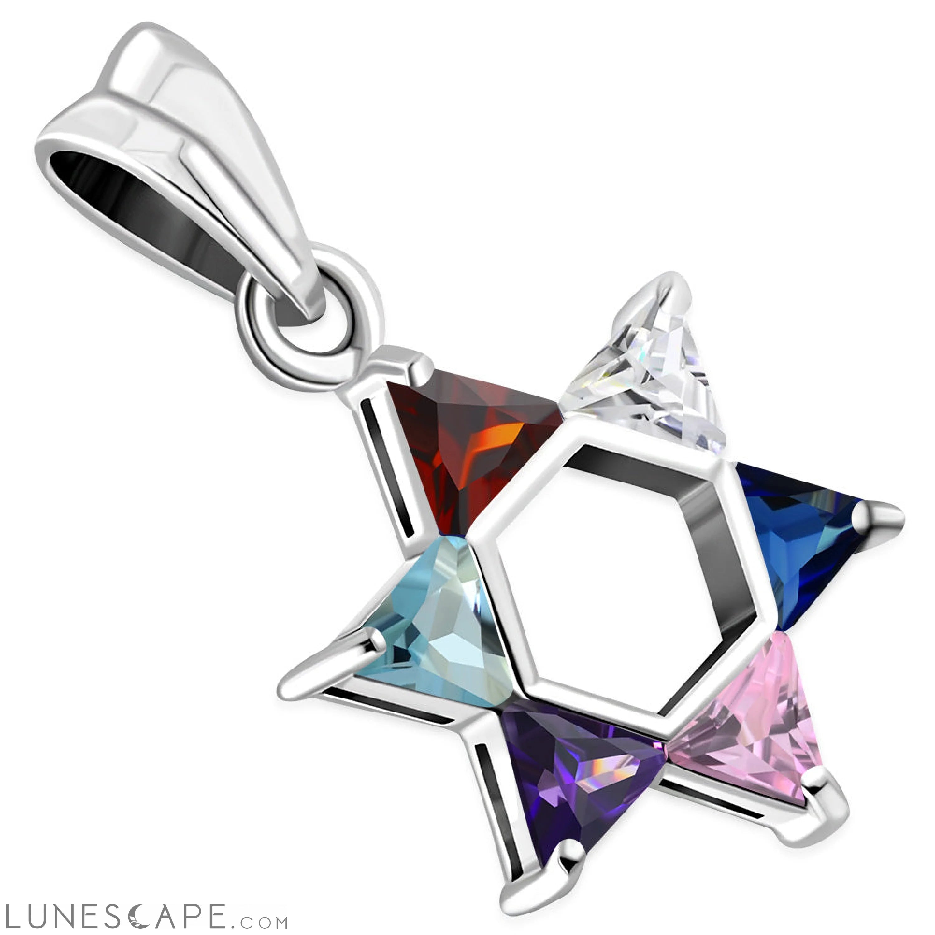 Mix Color CZ Medium Star David Pendant Sterling Silver LUNESCAPE