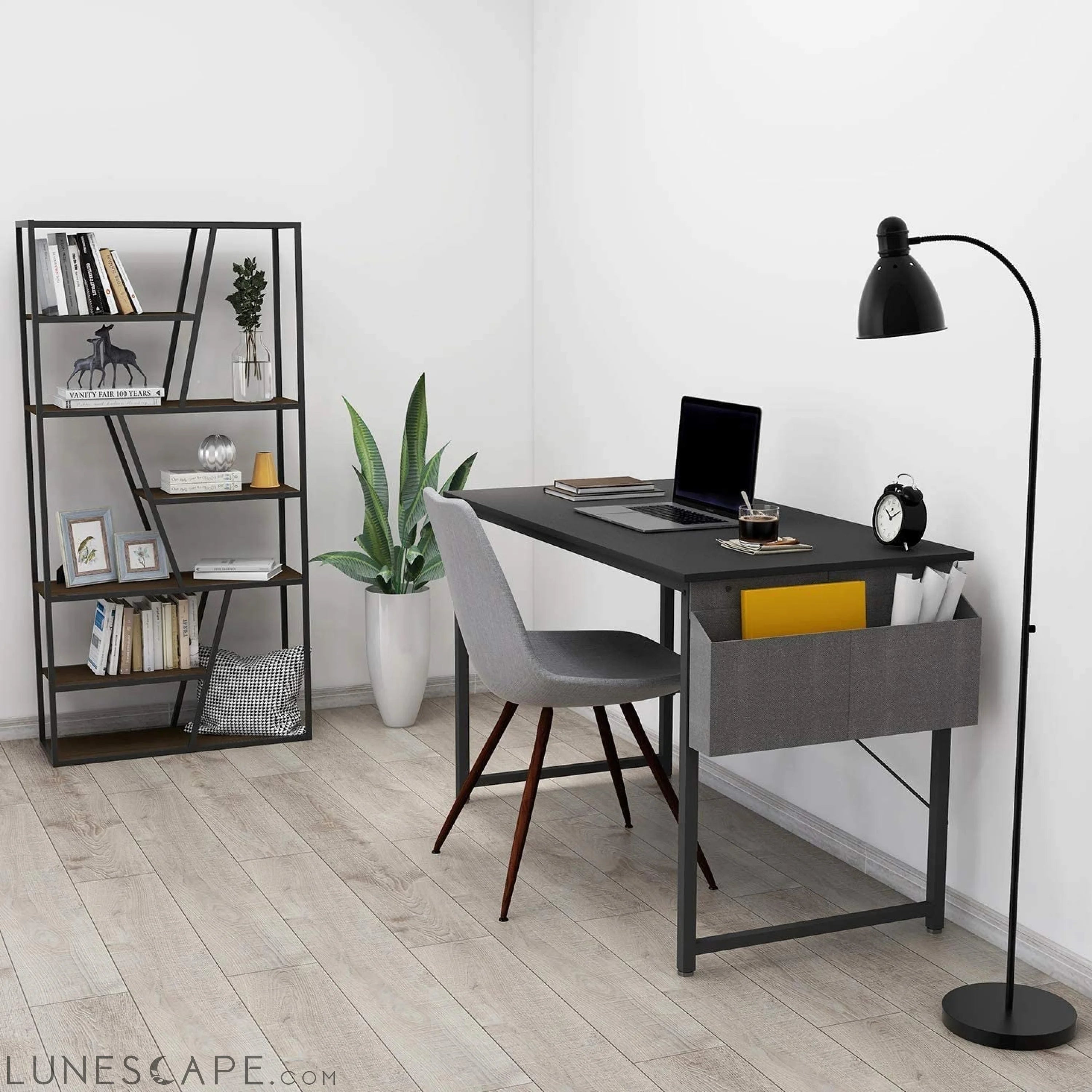 Modern 40-Inch Black Computer Desk with Storage Bag LUNESCAPE
