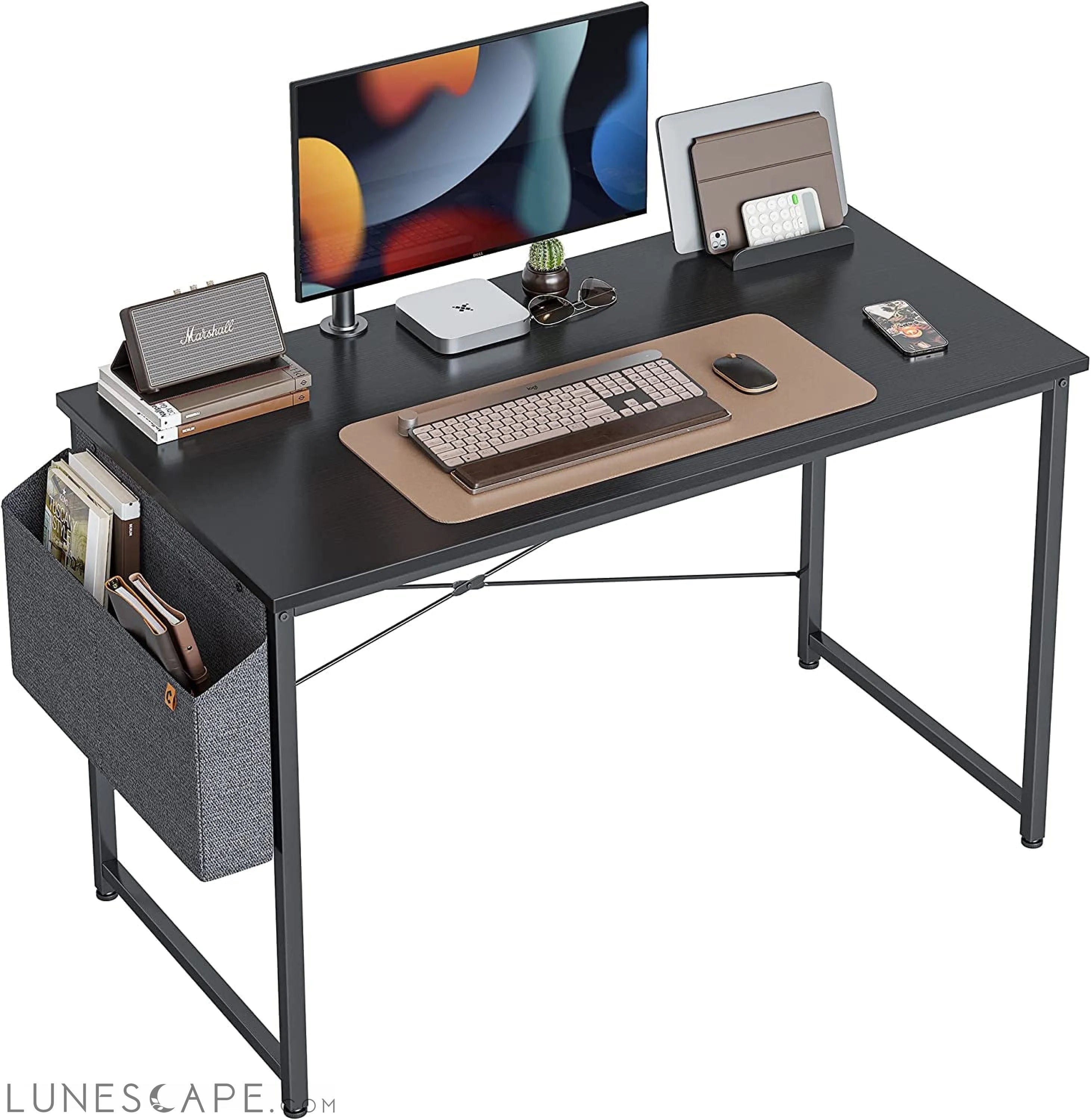Modern 40-Inch Black Computer Desk with Storage Bag LUNESCAPE