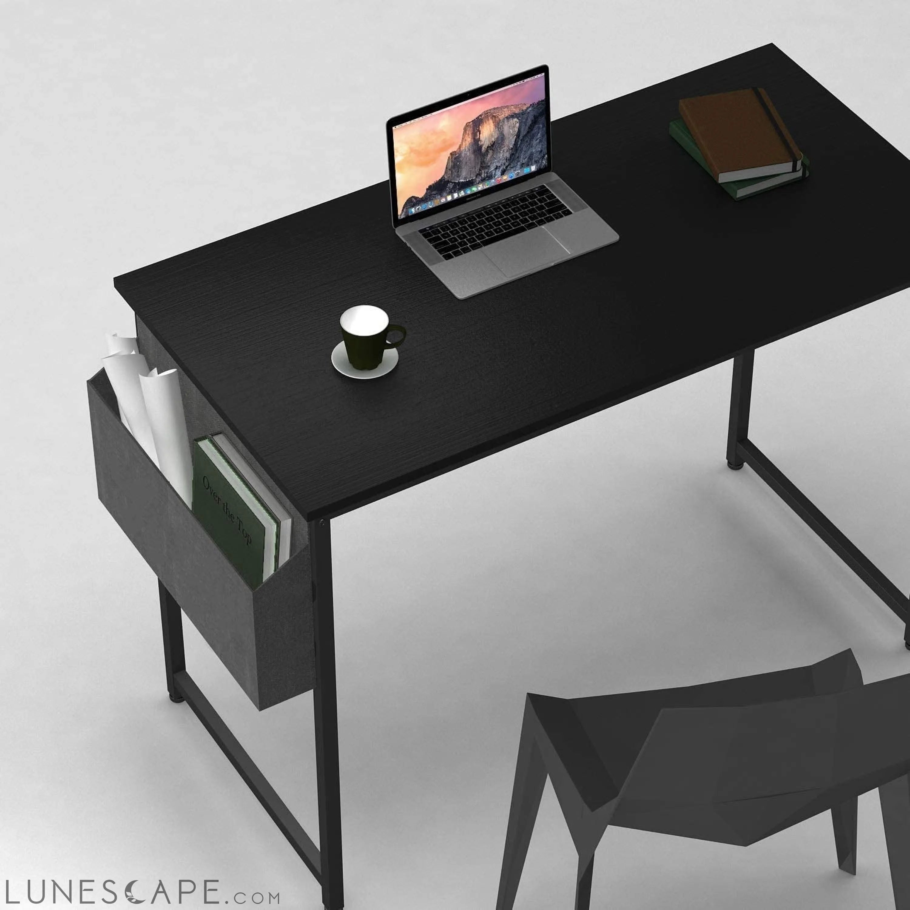 Modern 40-Inch Black Computer Desk with Storage Bag LUNESCAPE