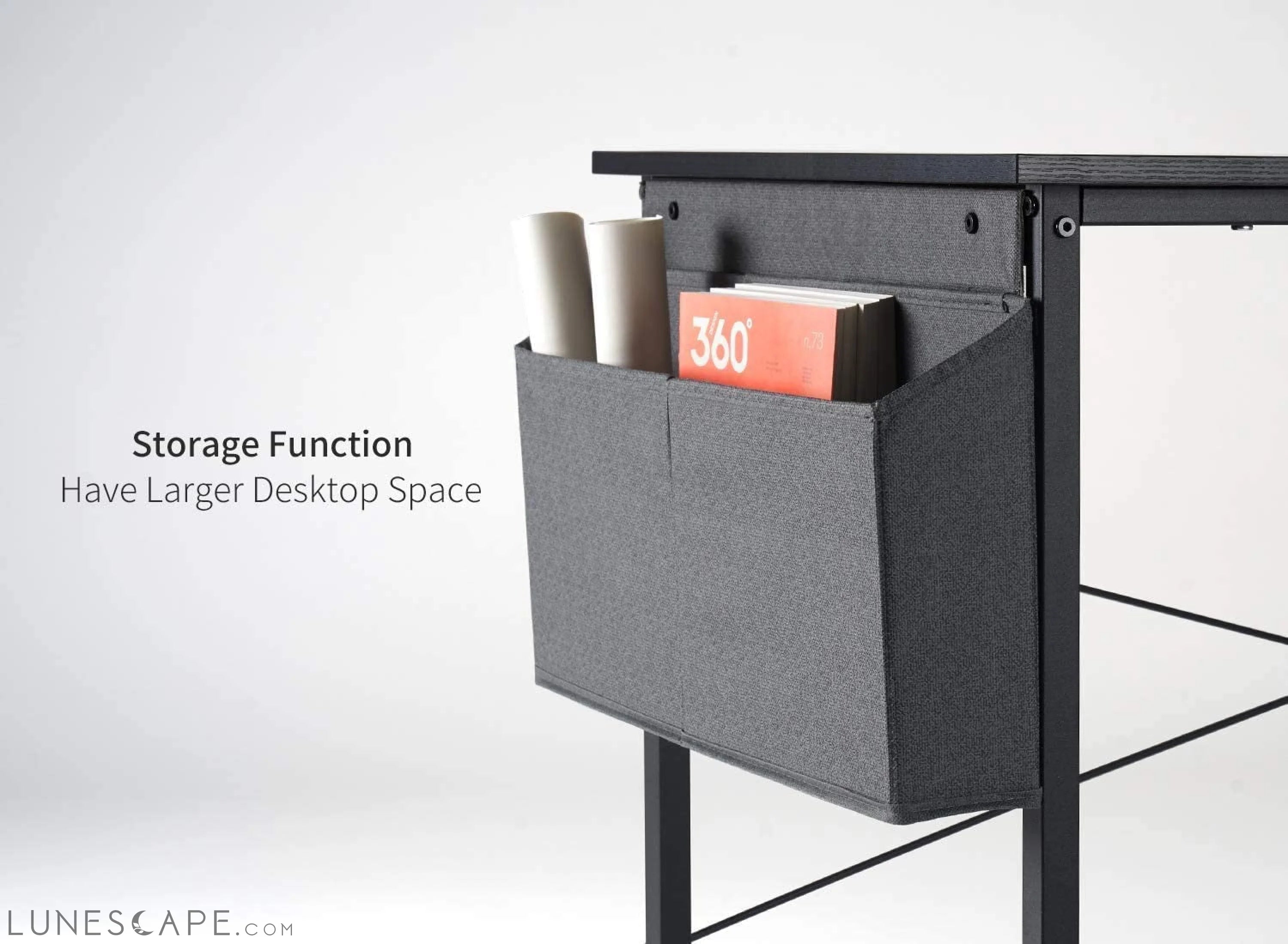 Modern 40-Inch Black Computer Desk with Storage Bag LUNESCAPE