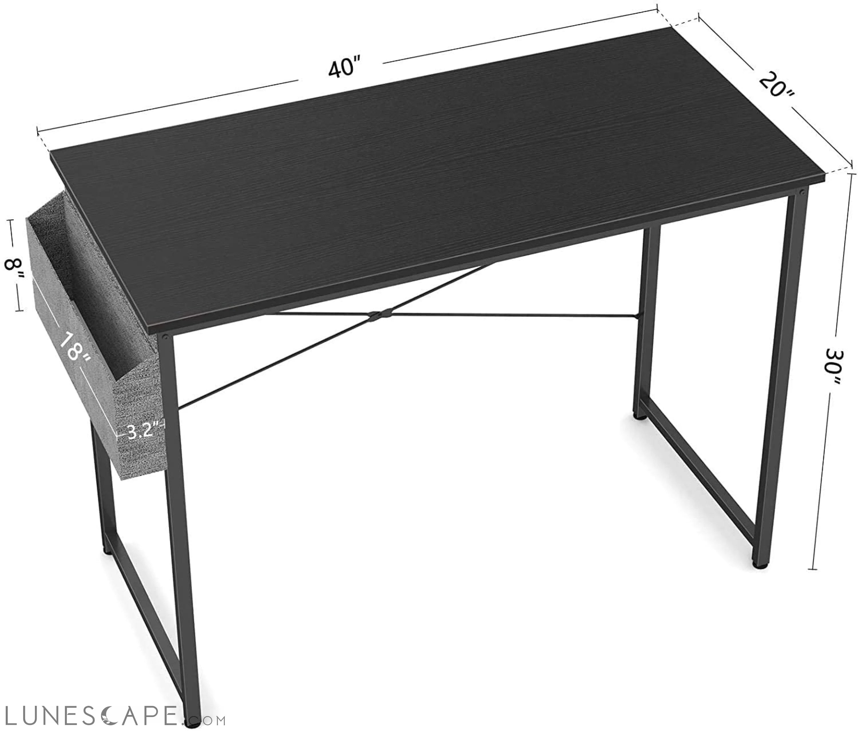 Modern 40-Inch Black Computer Desk with Storage Bag LUNESCAPE