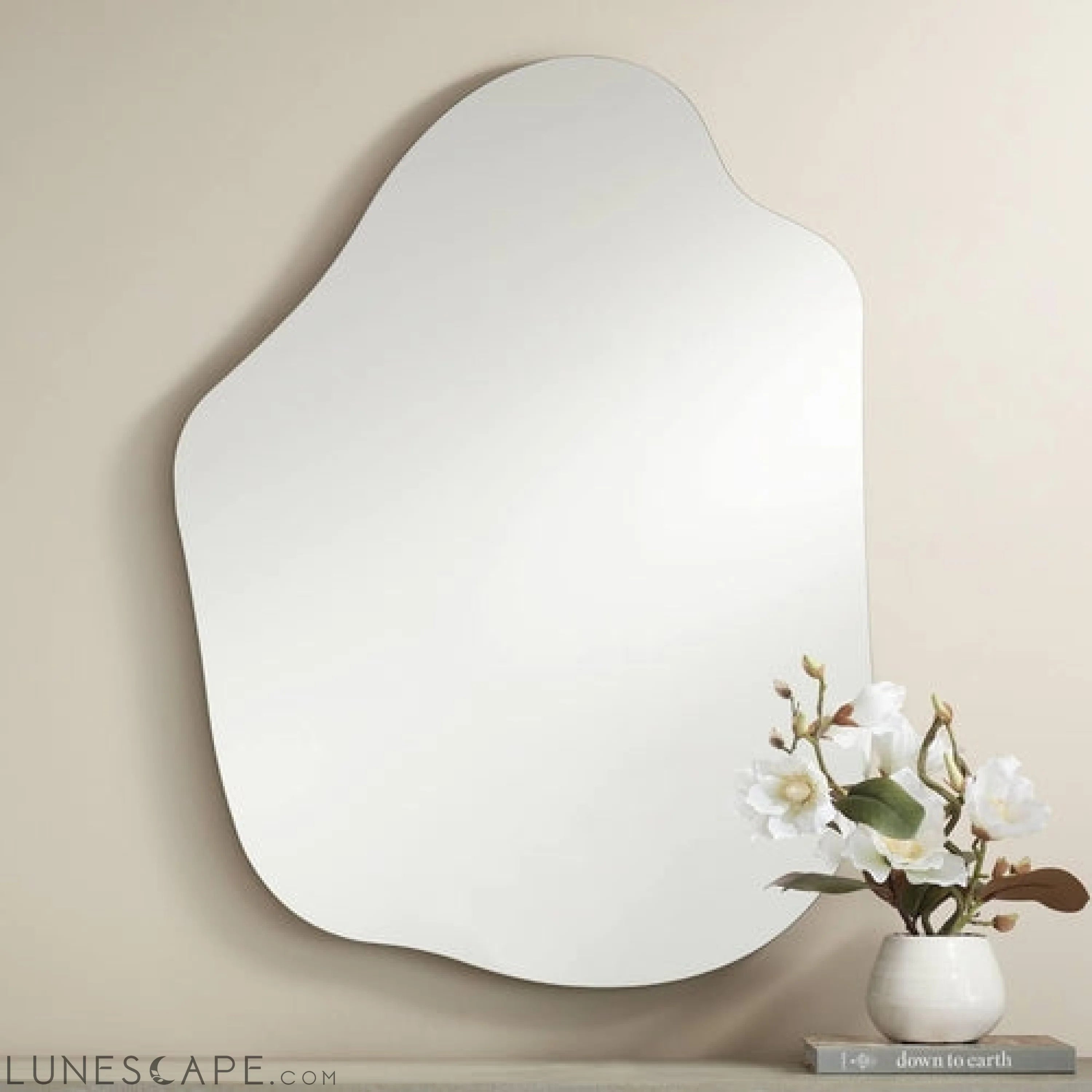 Modern Abstract Silver Frameless Wall Mirror for Bedroom, Living Room, LUNESCAPE