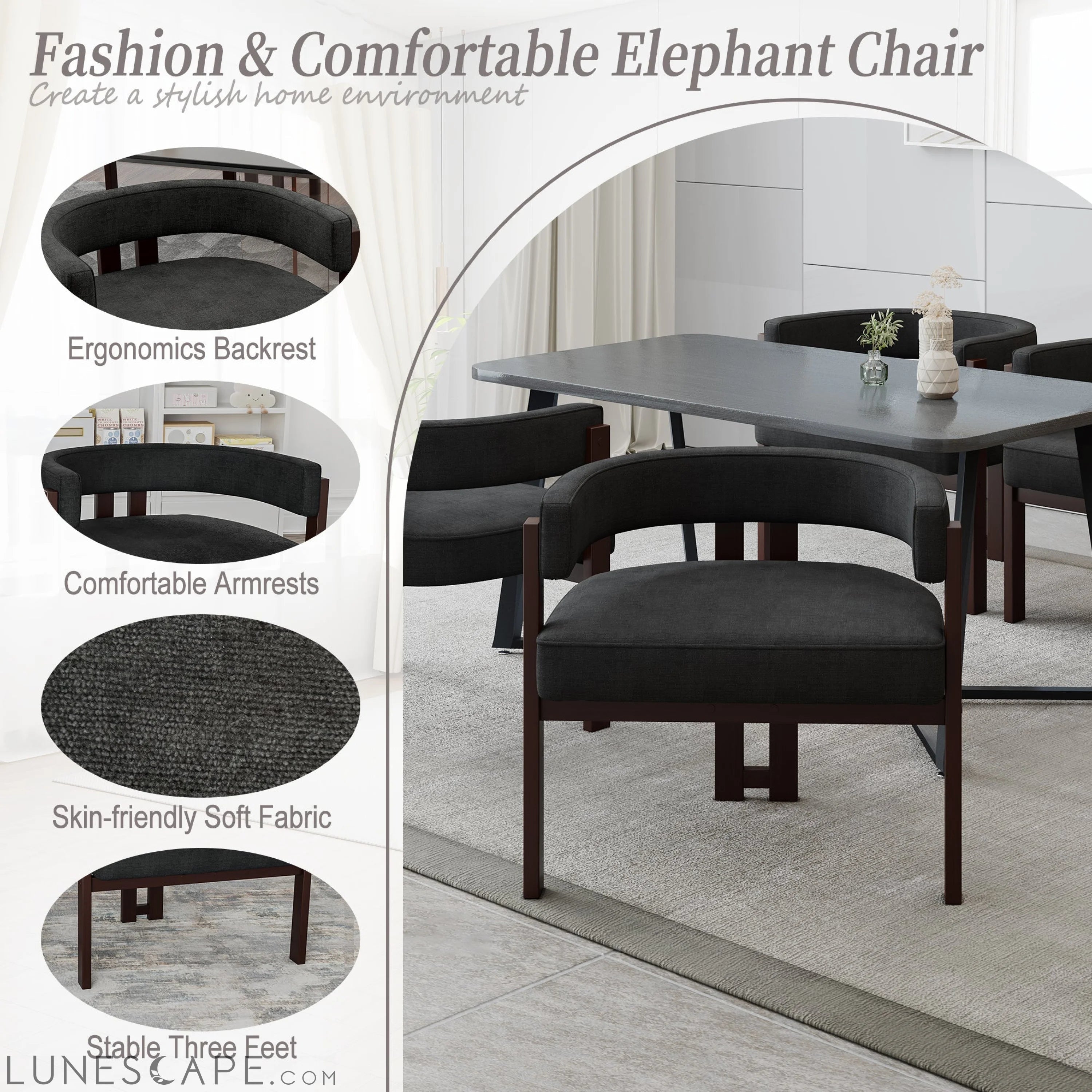 Modern Accent Chair Teddy Upholstered Armchair with Open Back 3 Legs LUNESCAPE