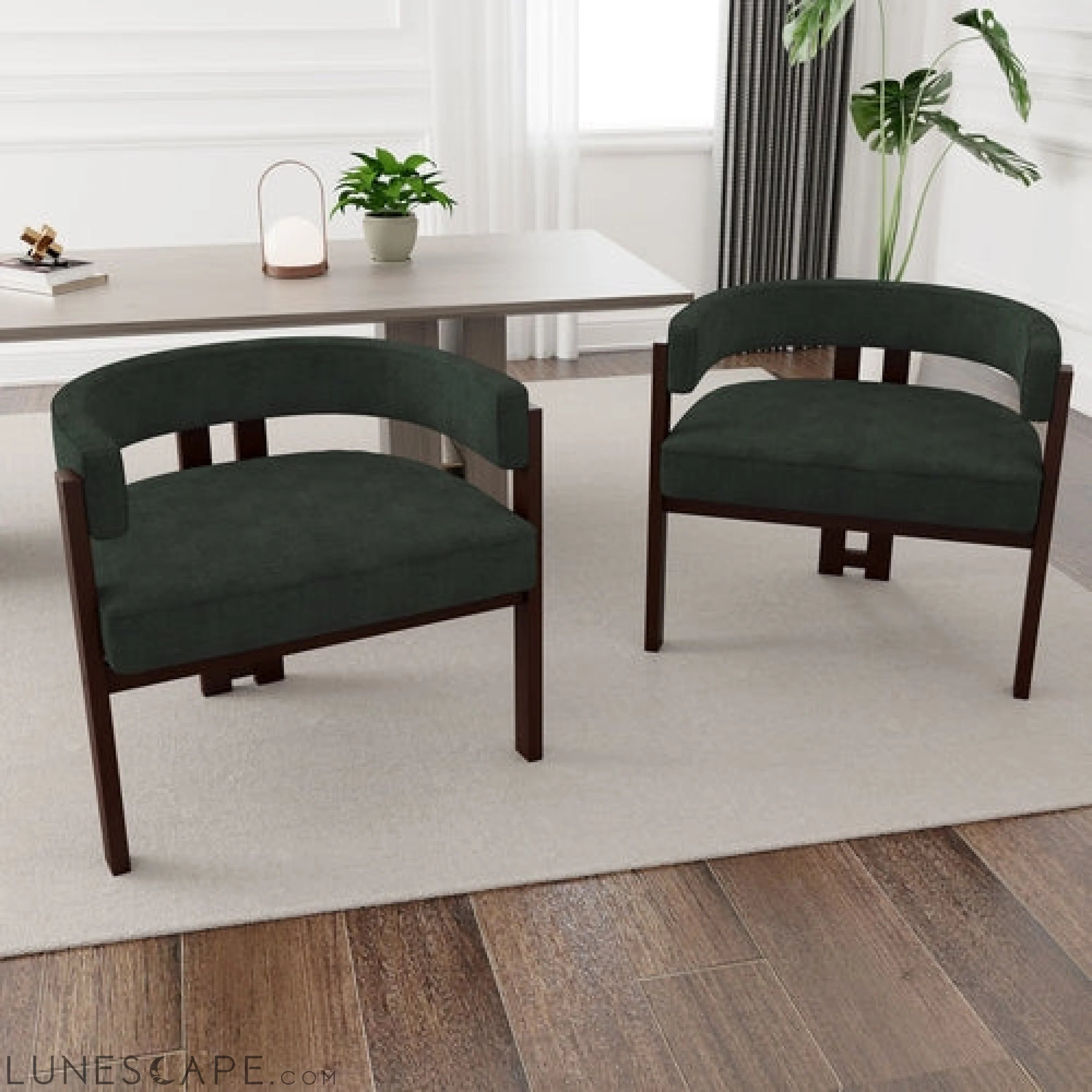 Modern Accent Chair Teddy Upholstered Armchair with Open Back 3 Legs LUNESCAPE