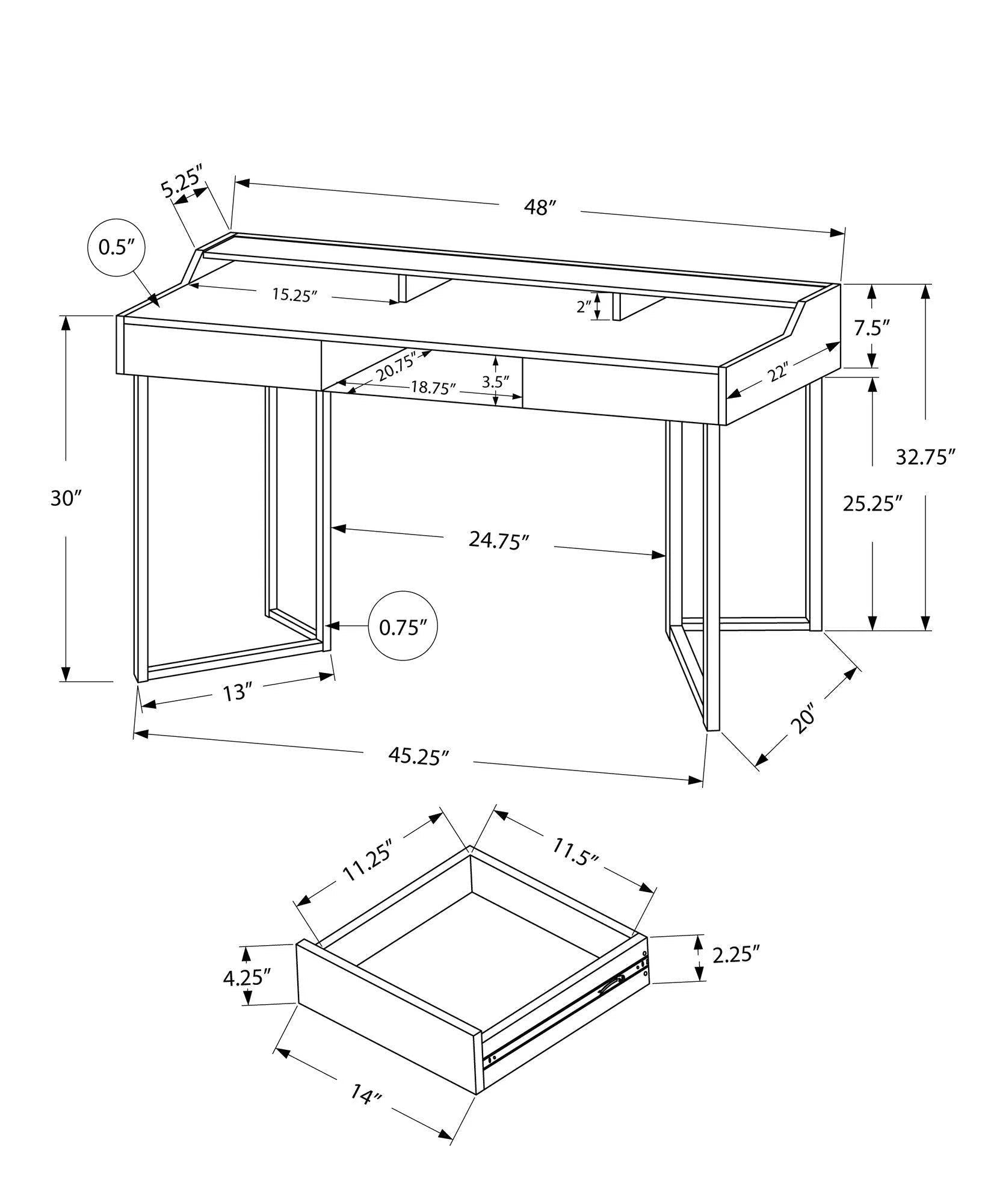 Modern Black Accent Computer Desk - 22" x 48" x 32.75" LUNESCAPE
