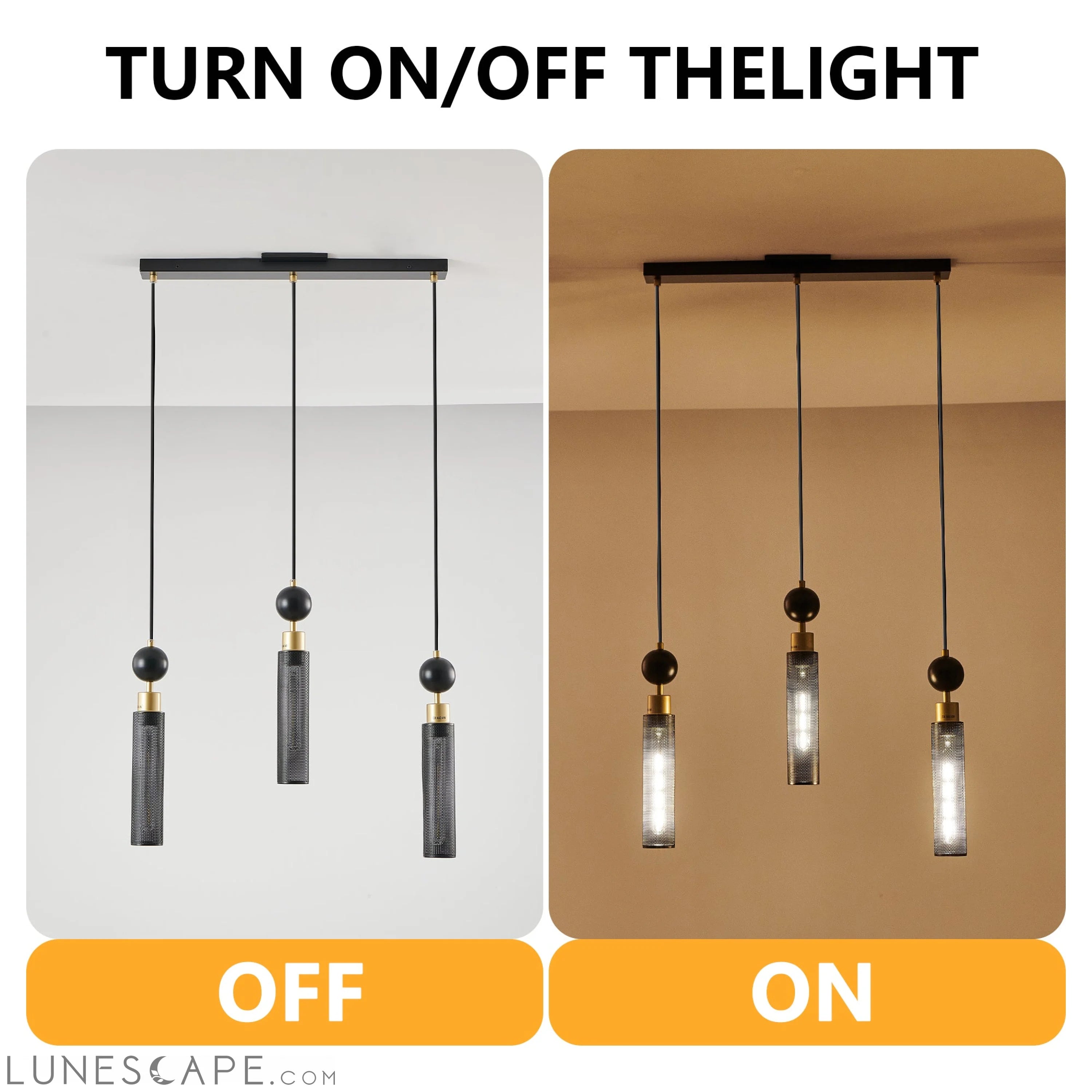 Modern Black and Gold 3-Light Pendant Chandelier, Adjustable LUNESCAPE