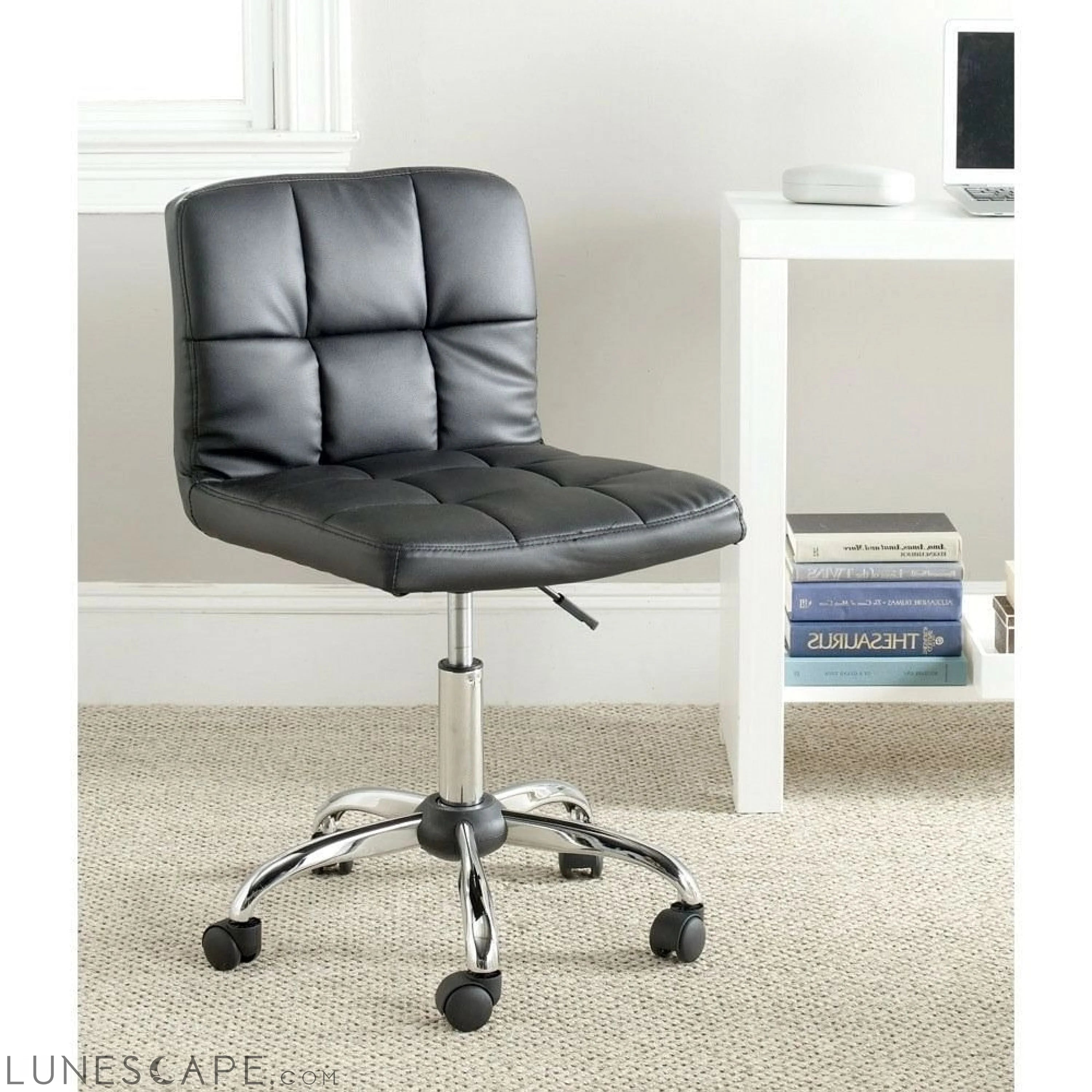 Modern Black Faux Leather Cushion Home Office Desk Chair LUNESCAPE
