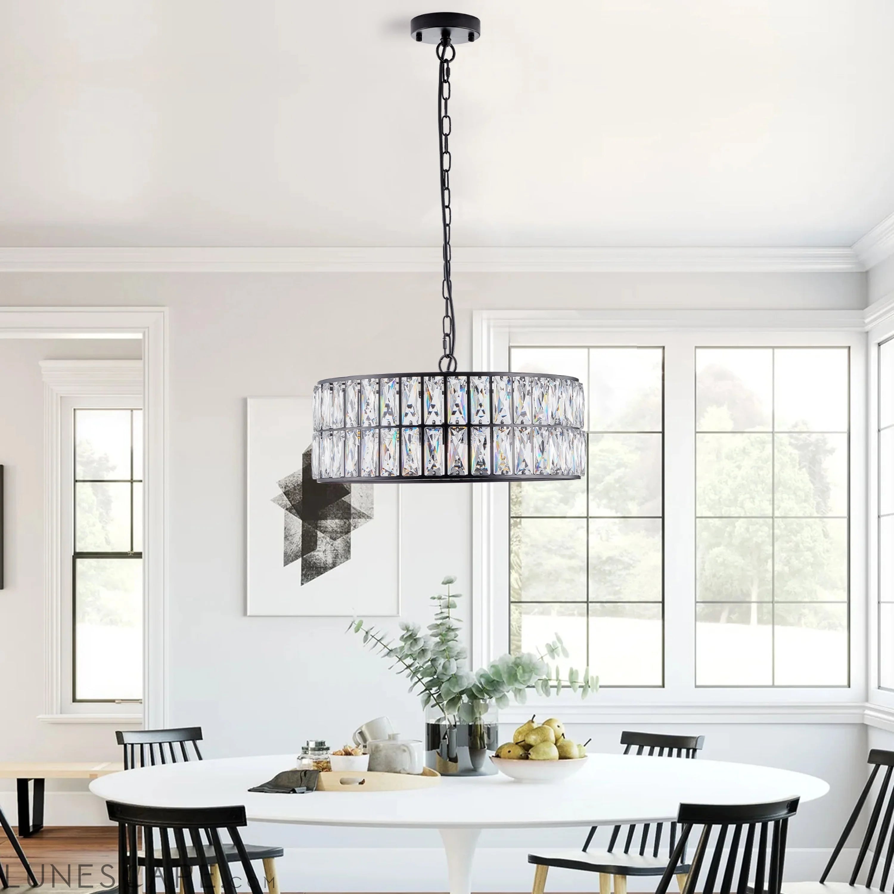 Modern Crystal Drum Chandelier, 6-Light Pendant Chandelier LUNESCAPE
